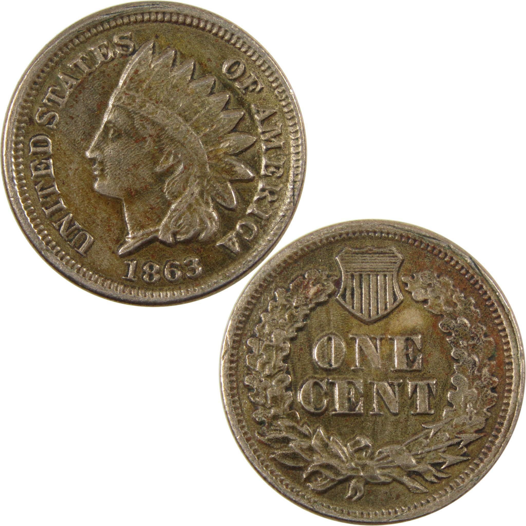 1863 Indian Head Cent XF EF Extremely Fine Details Penny SKU:CP1147