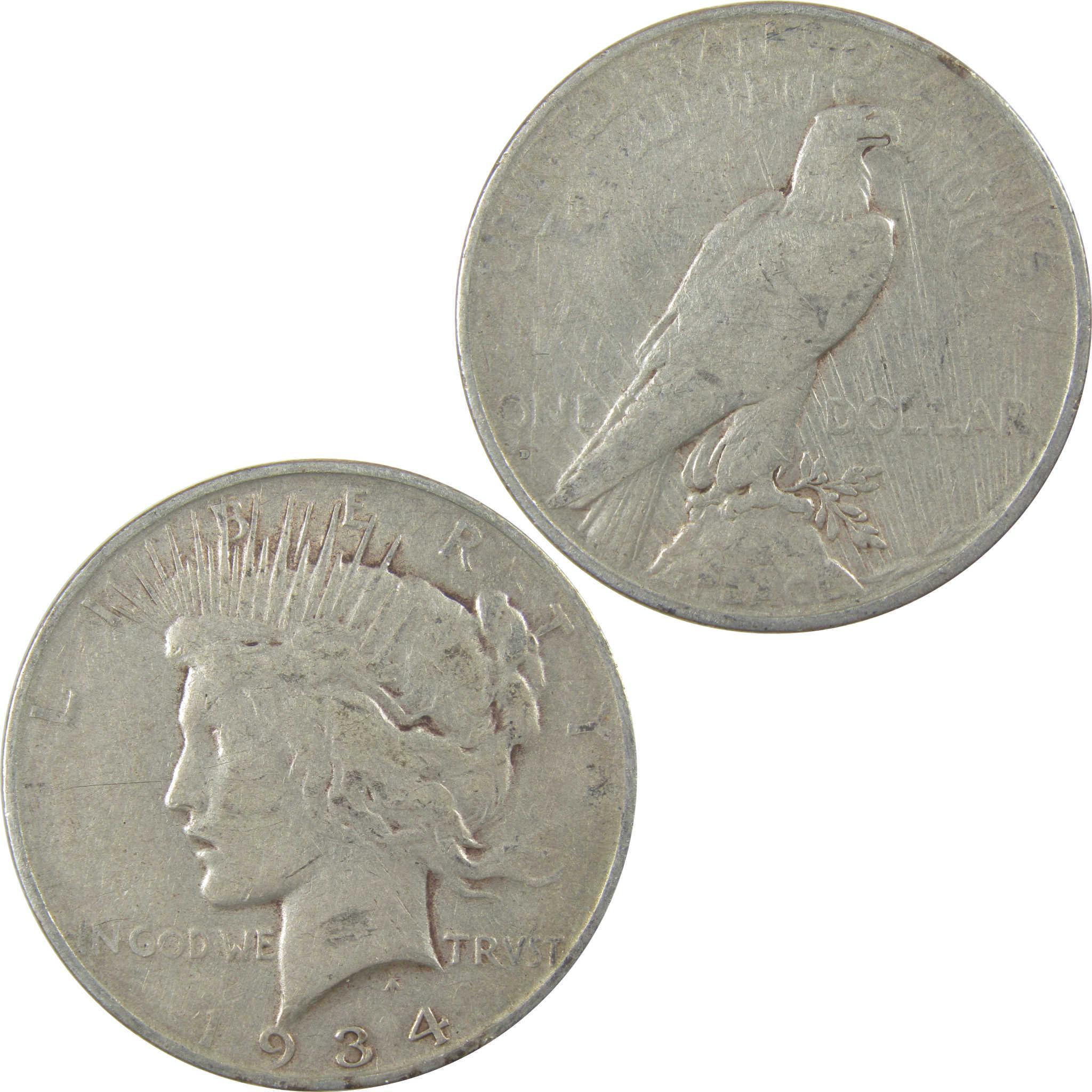 1934 D Peace Silver Dollar F Fine $1 Coin Collectible SKU:I24044
