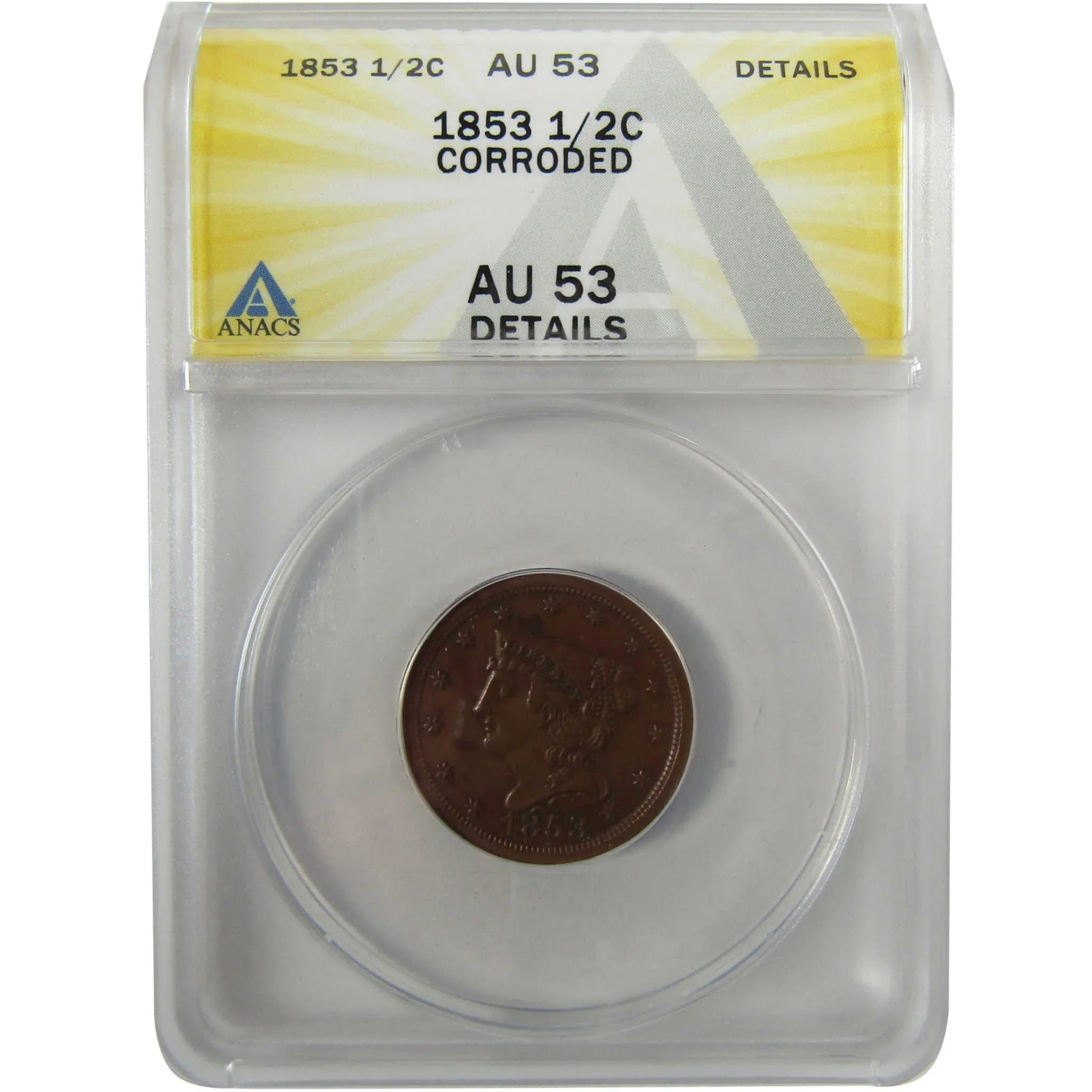 1853 Braided Hair Copper Half Cent AU 53 Details ANACS SKU:I28028