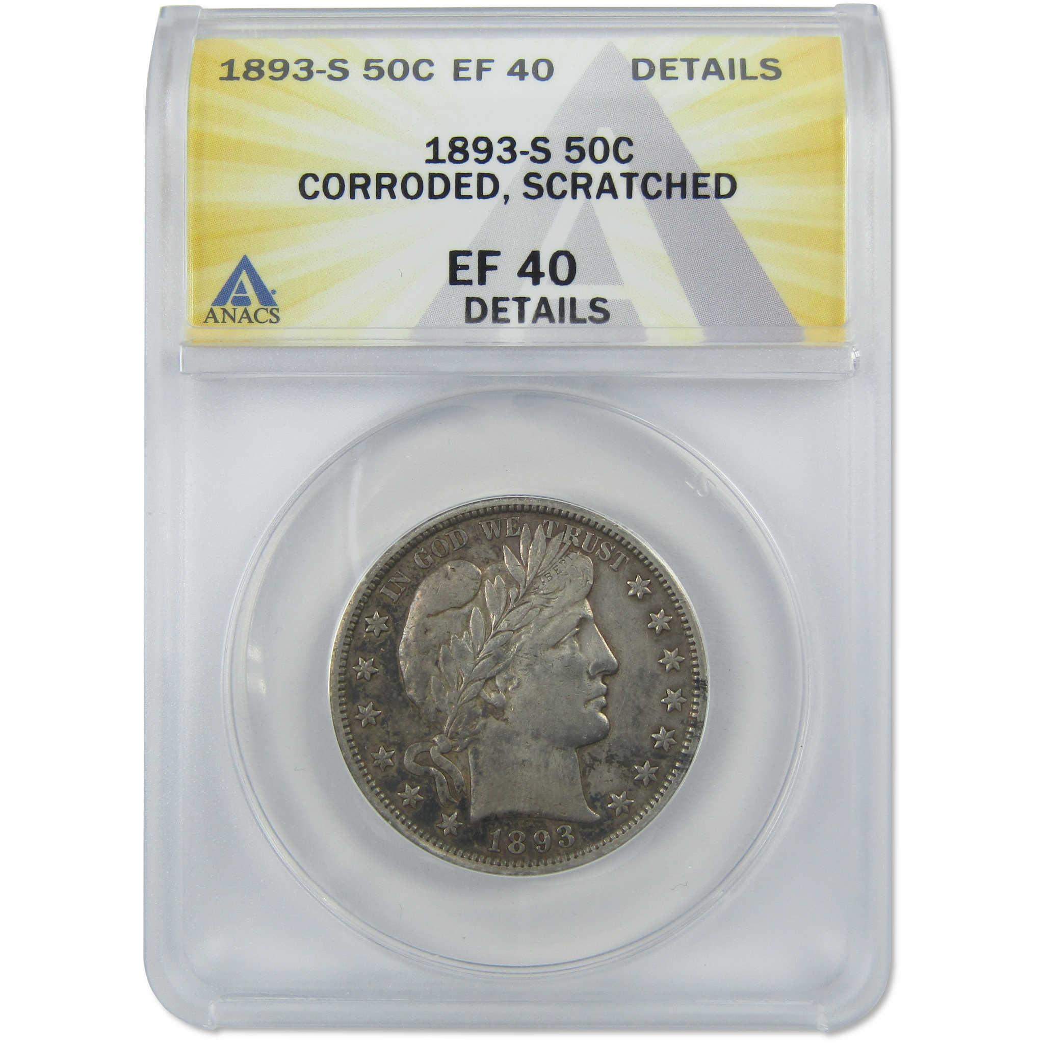 1893 S Barber Half Dollar EF 40 Details ANACS Silver 50c SKU:IPC6253