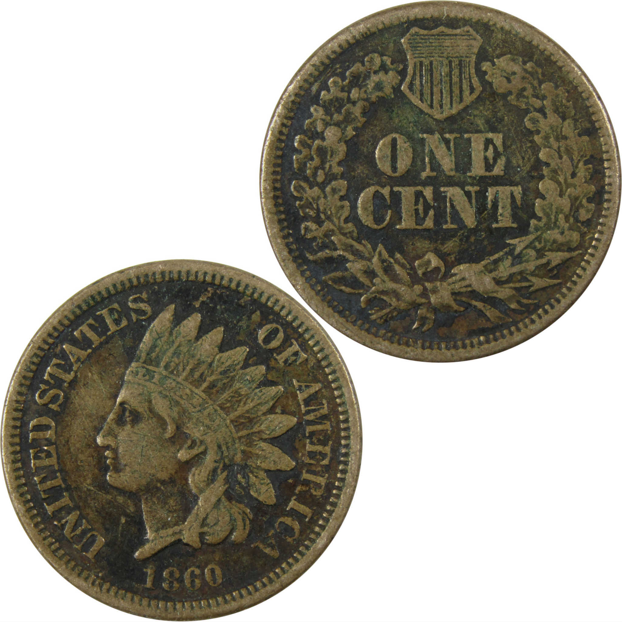 1860 Indian Head Cent F Fine Details Penny 1c Coin SKU:CP1163