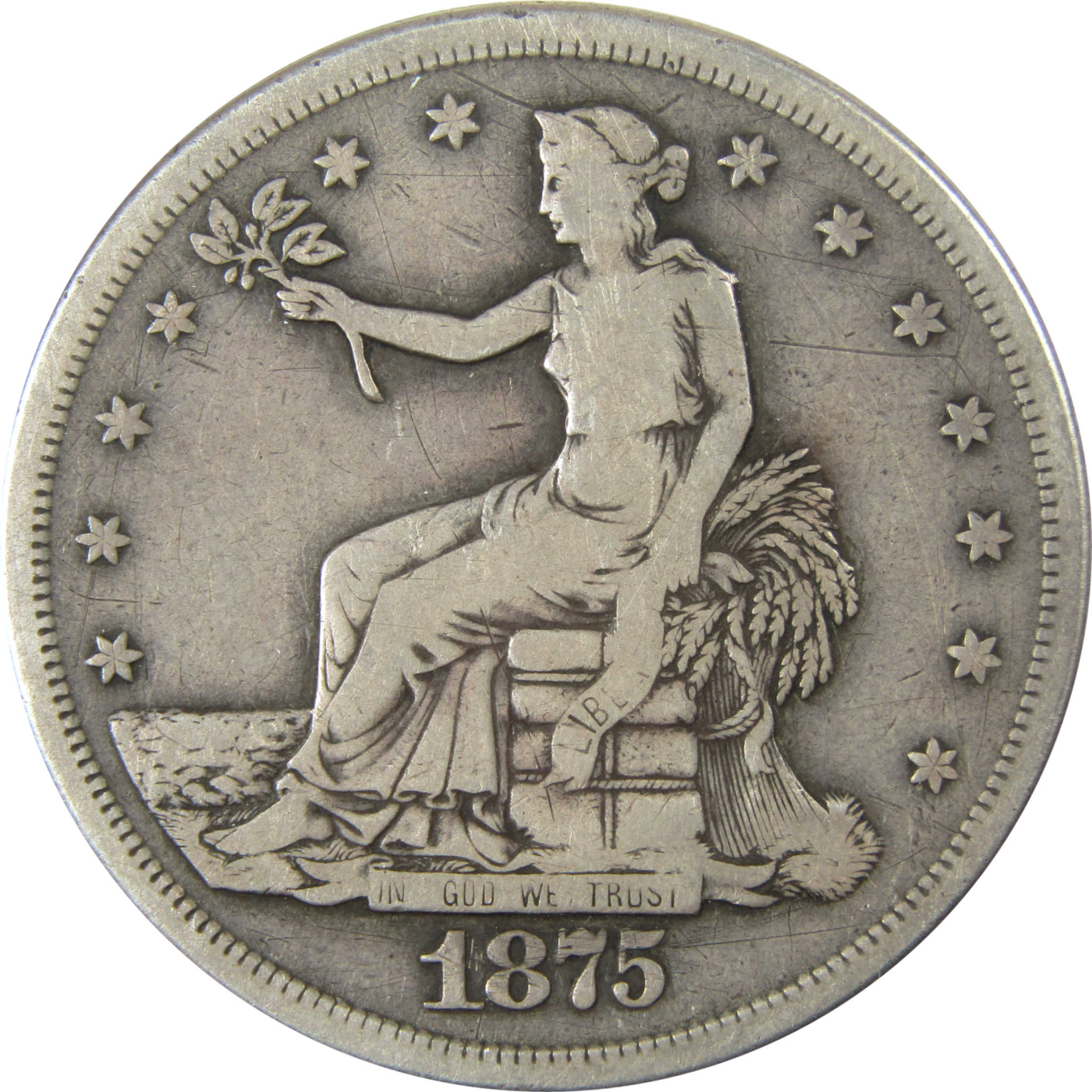 1875 S Trade Silver Dollar F Fine $1 Coin Collectible SKU:I25907