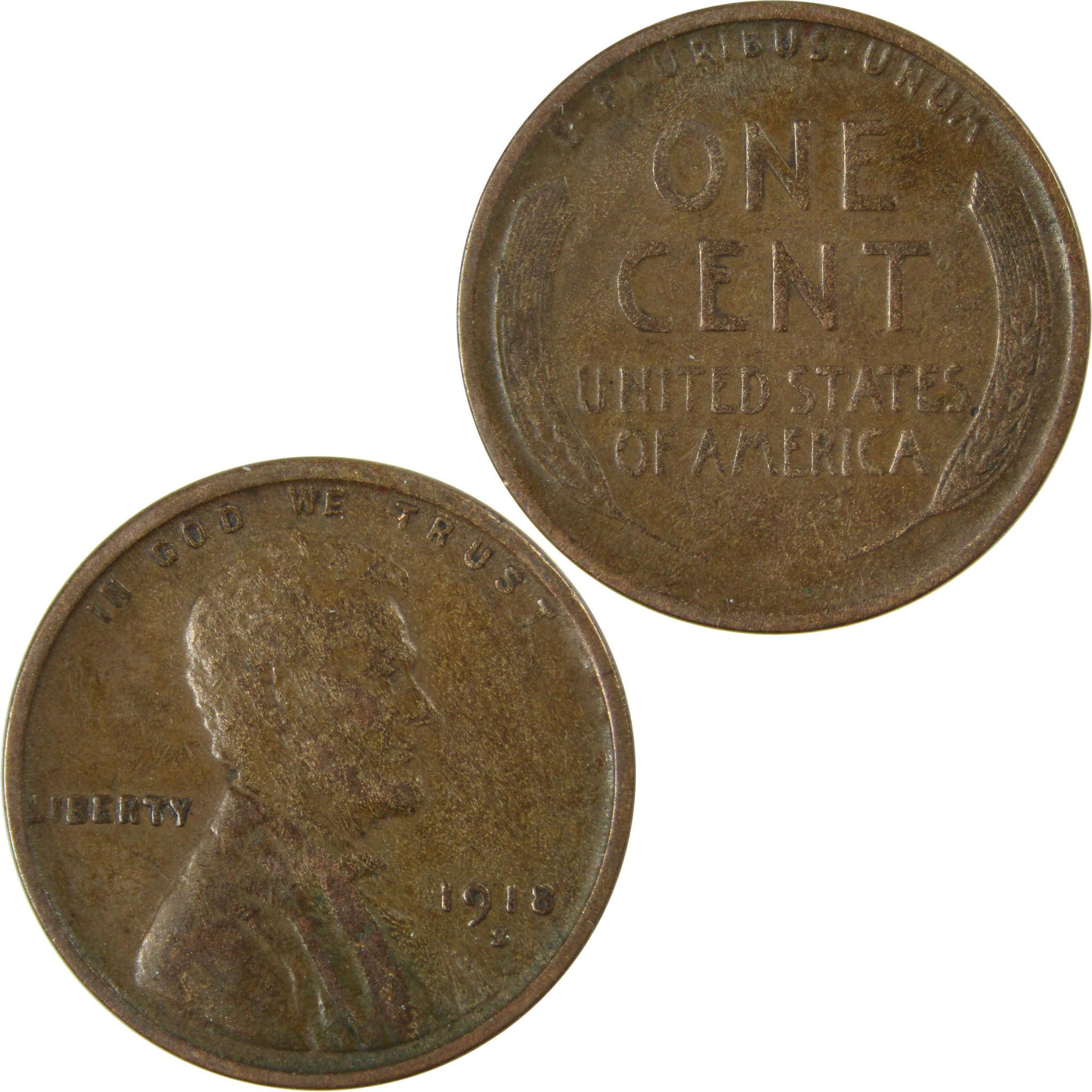 1918 S Lincoln Wheat Cent VF Very Fine Penny 1c Coin SKU:I25880