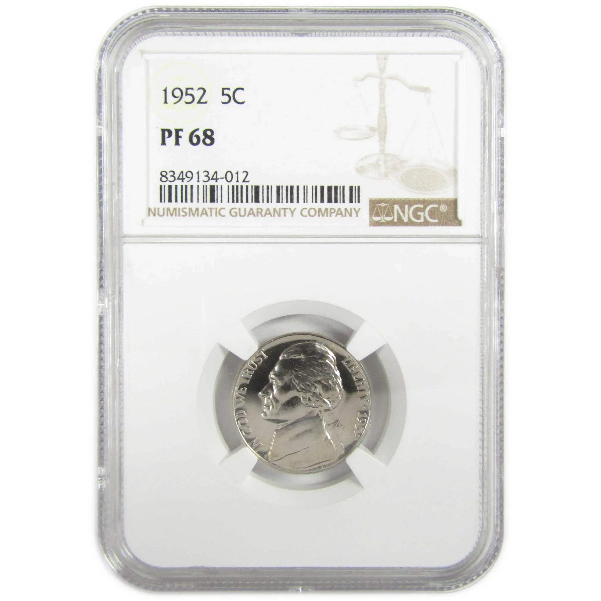 1952 Jefferson Nickel PF 68 NGC Proof 5c Coin Collectible SKU:I27353