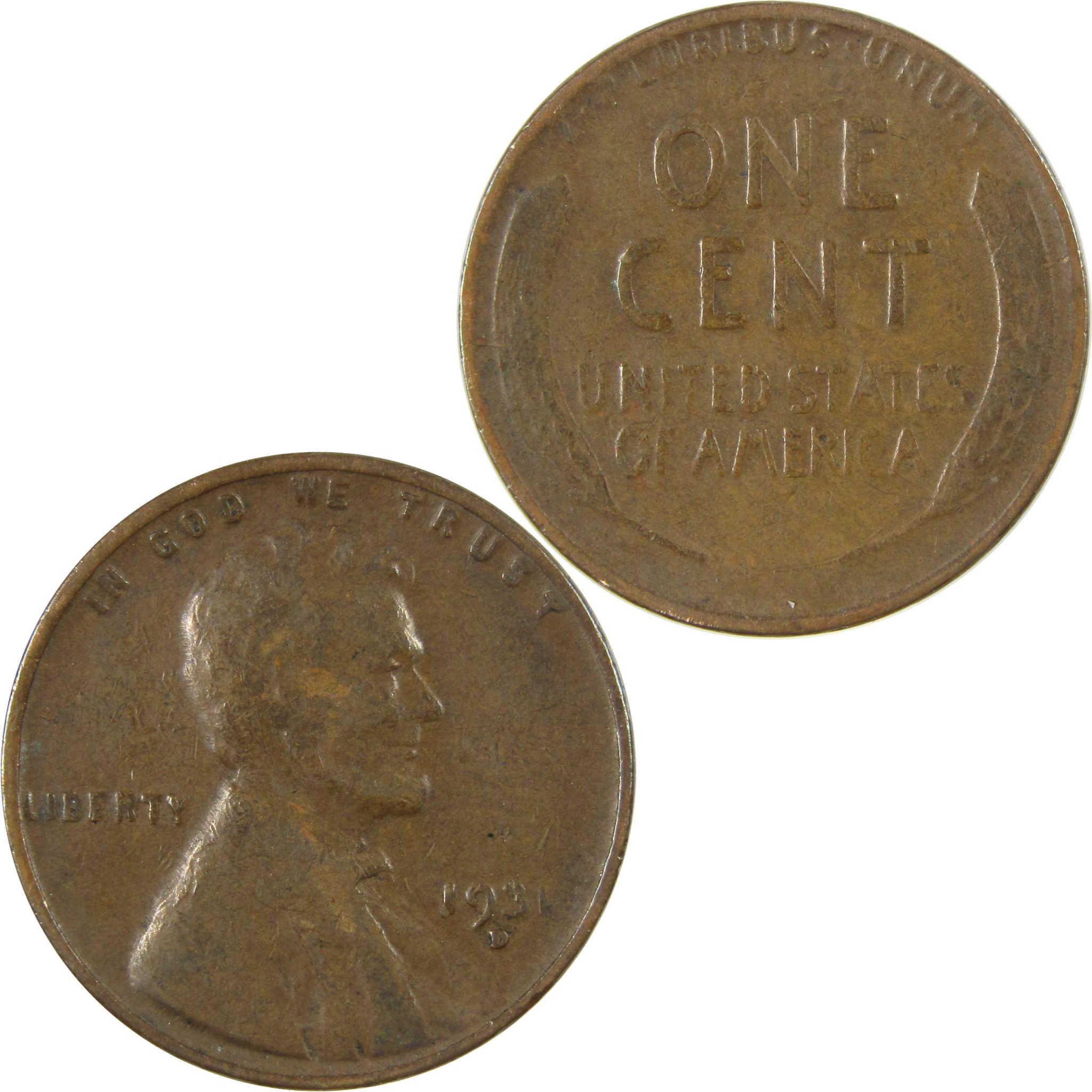 1931 D Lincoln Wheat Cent F Fine Penny 1c Coin Collectible SKU:I26799