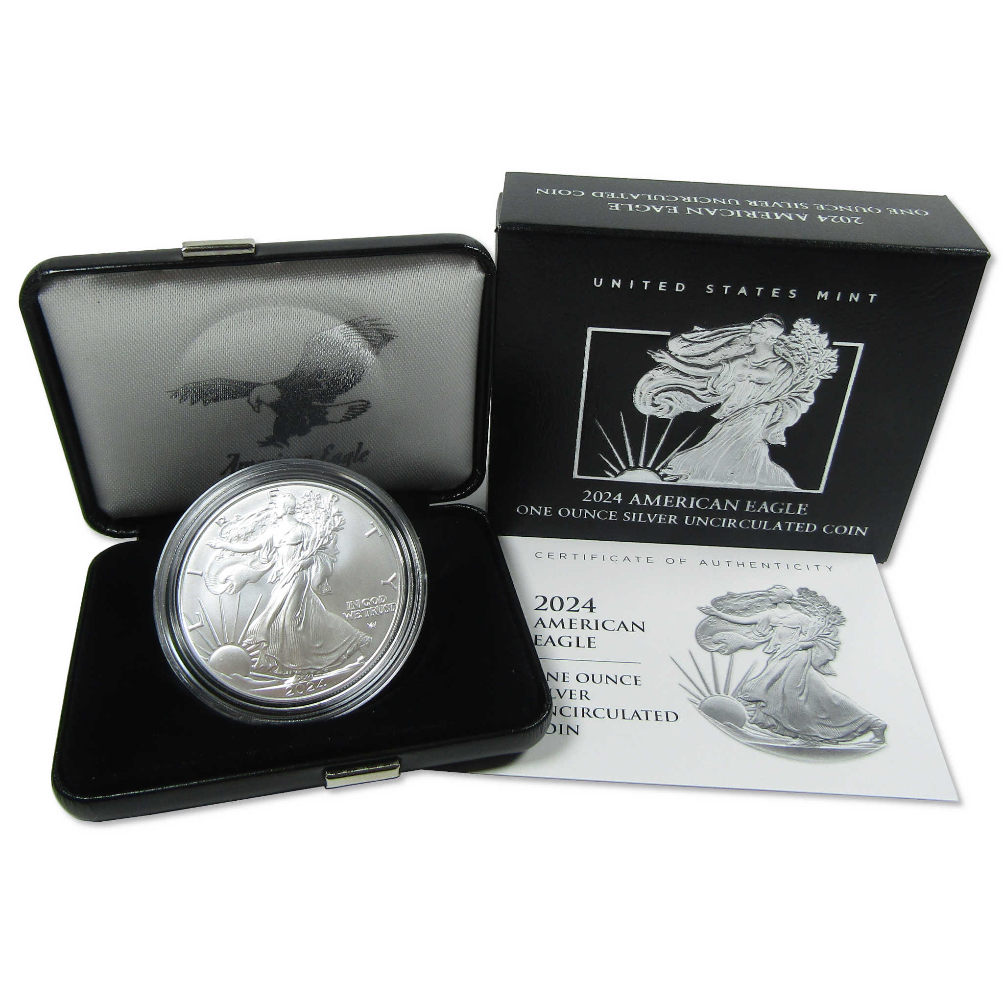 2024 W American Silver Eagle Uncirculated Burnished $1 Coin OGP COA