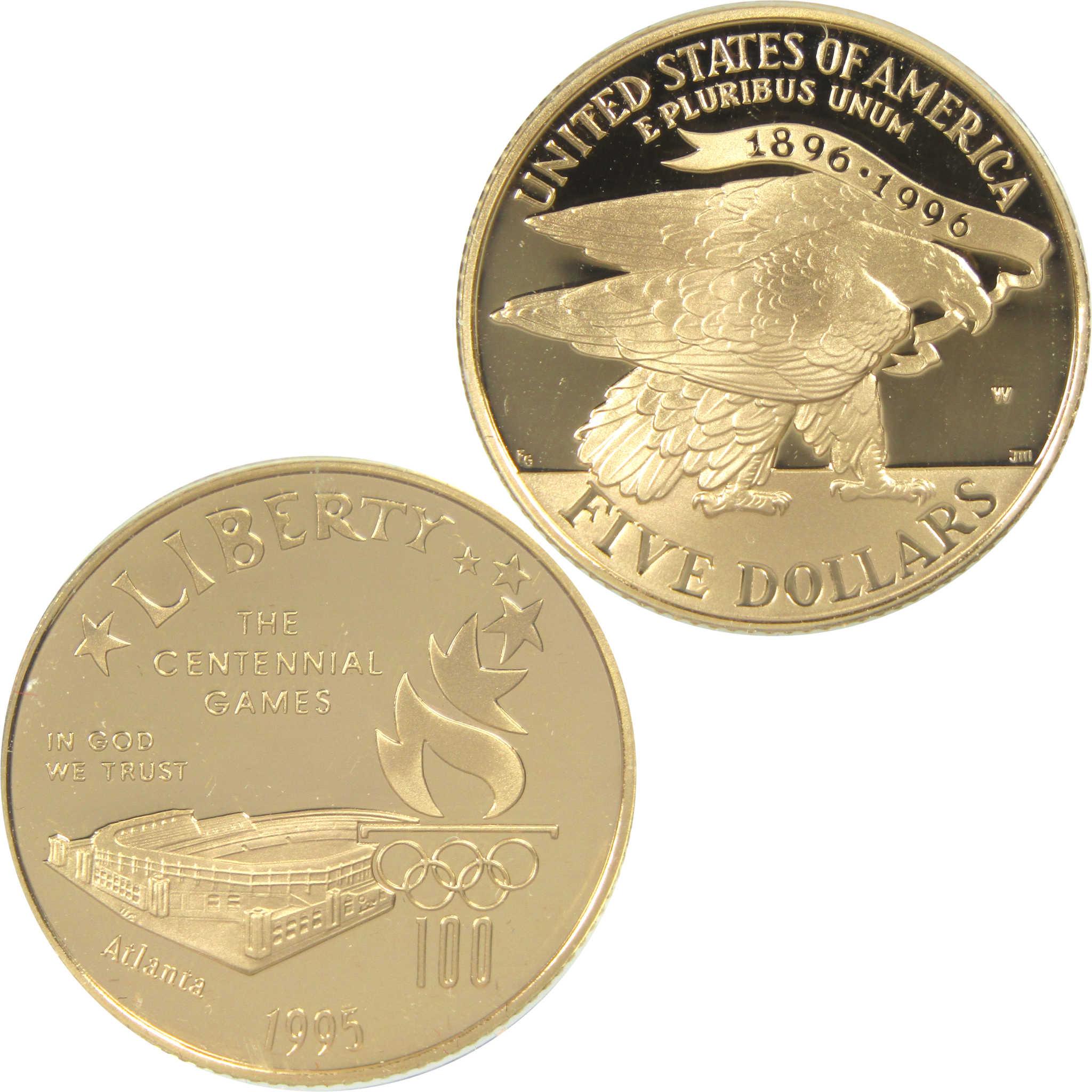 1995 W Atlanta Olympic Games Stadium Commemorative Gold Proof $5 Coin