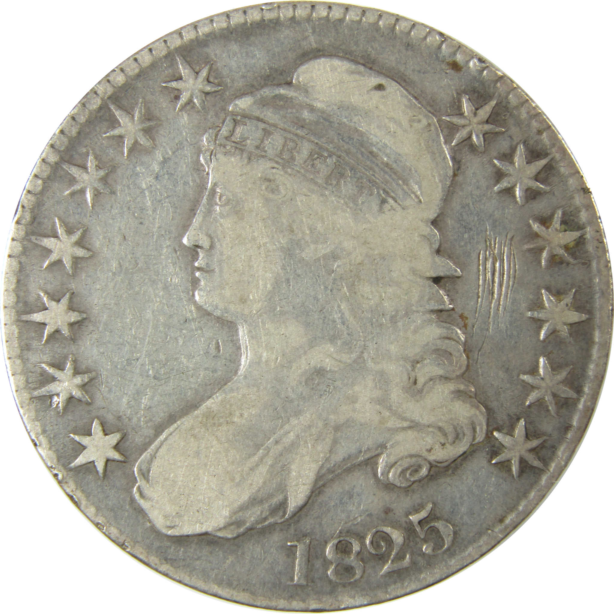 1825 Capped Bust Silver 50c VG Very Good Details SKU:CP1502