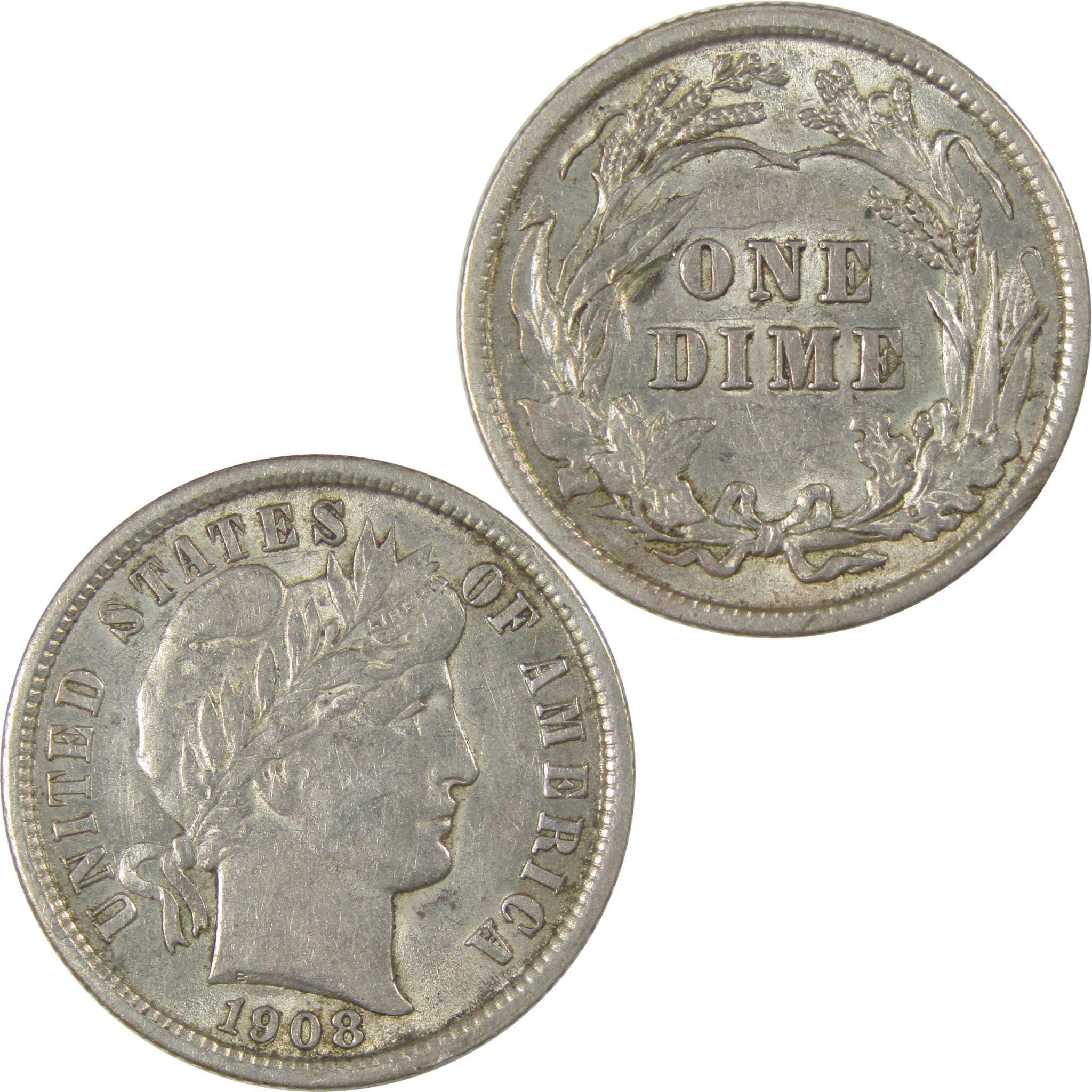 1908 Repunched Date Barber Silver Dime About Uncirculated SKU:I24208