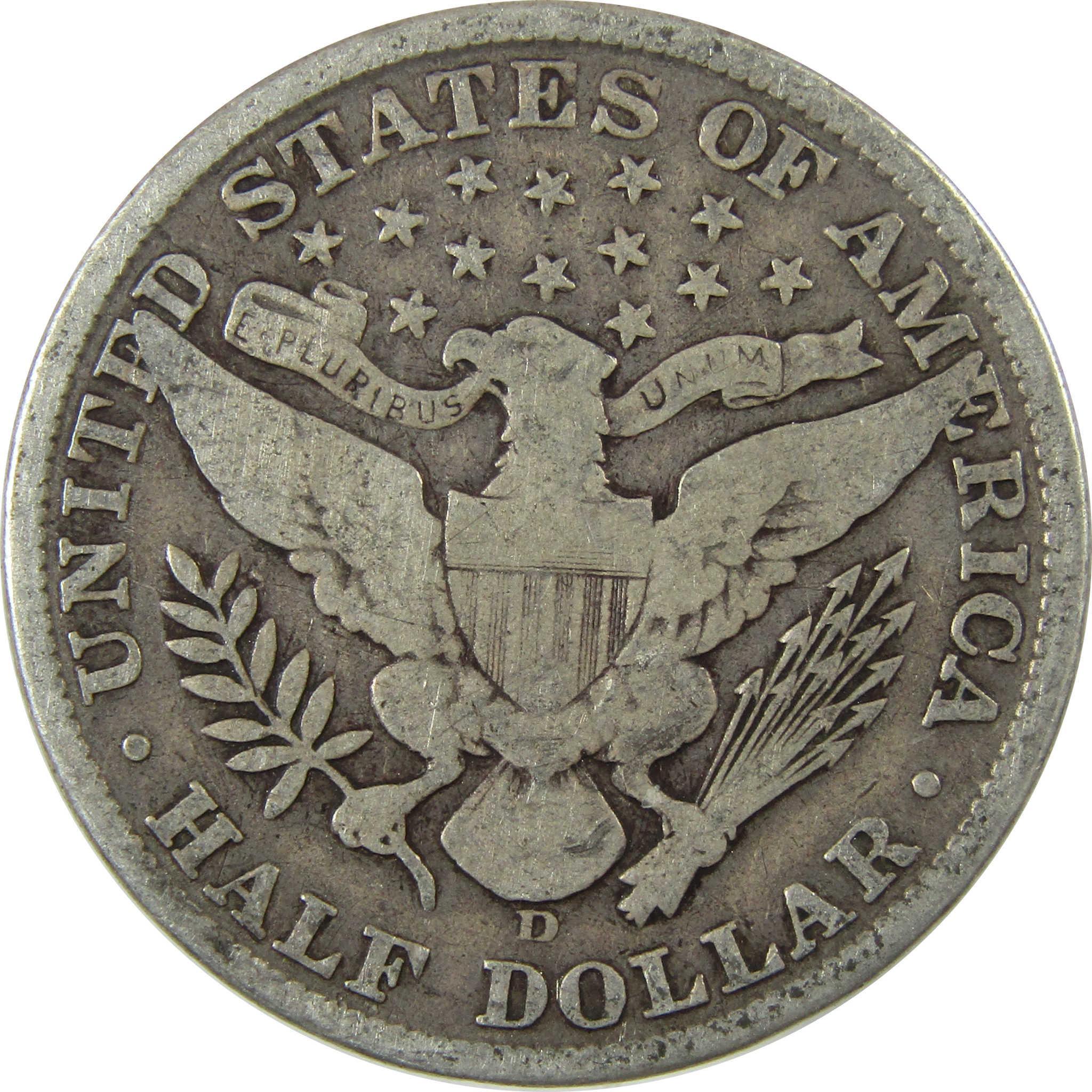 1908 D Barber Silver Half Dollar VG Very Good 50c Coin SKU:I25810