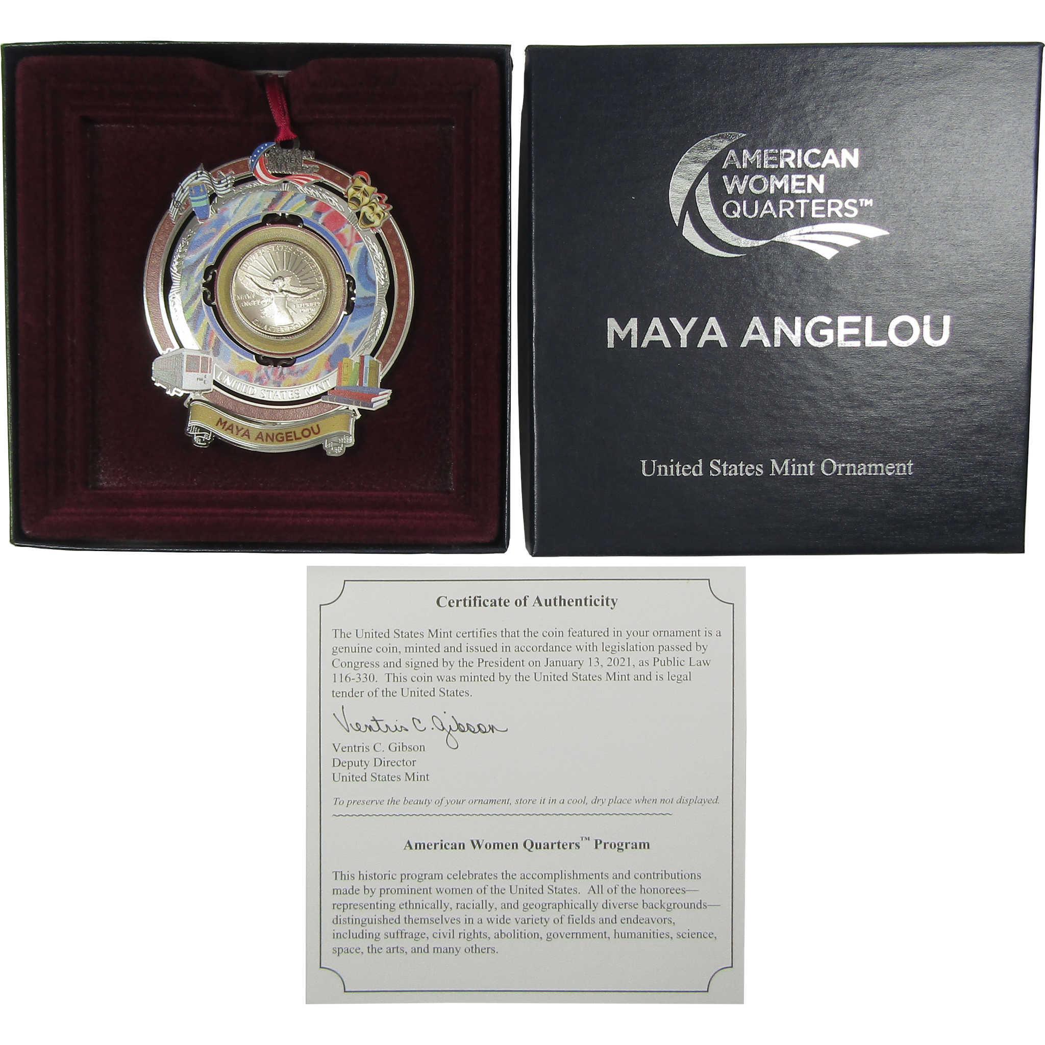 2022 Maya Angelou American Women Quarter Christmas Ornament OGP COA