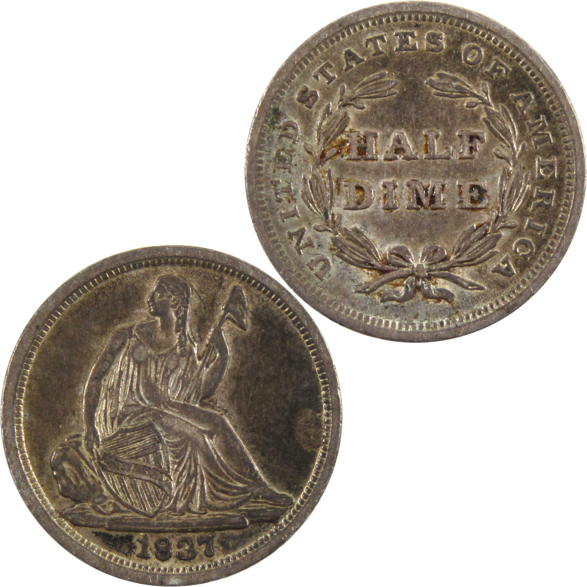 1837 Large Date Seated Liberty ½ Dime XF EF 90% Silver 5c SKU:CPC4965