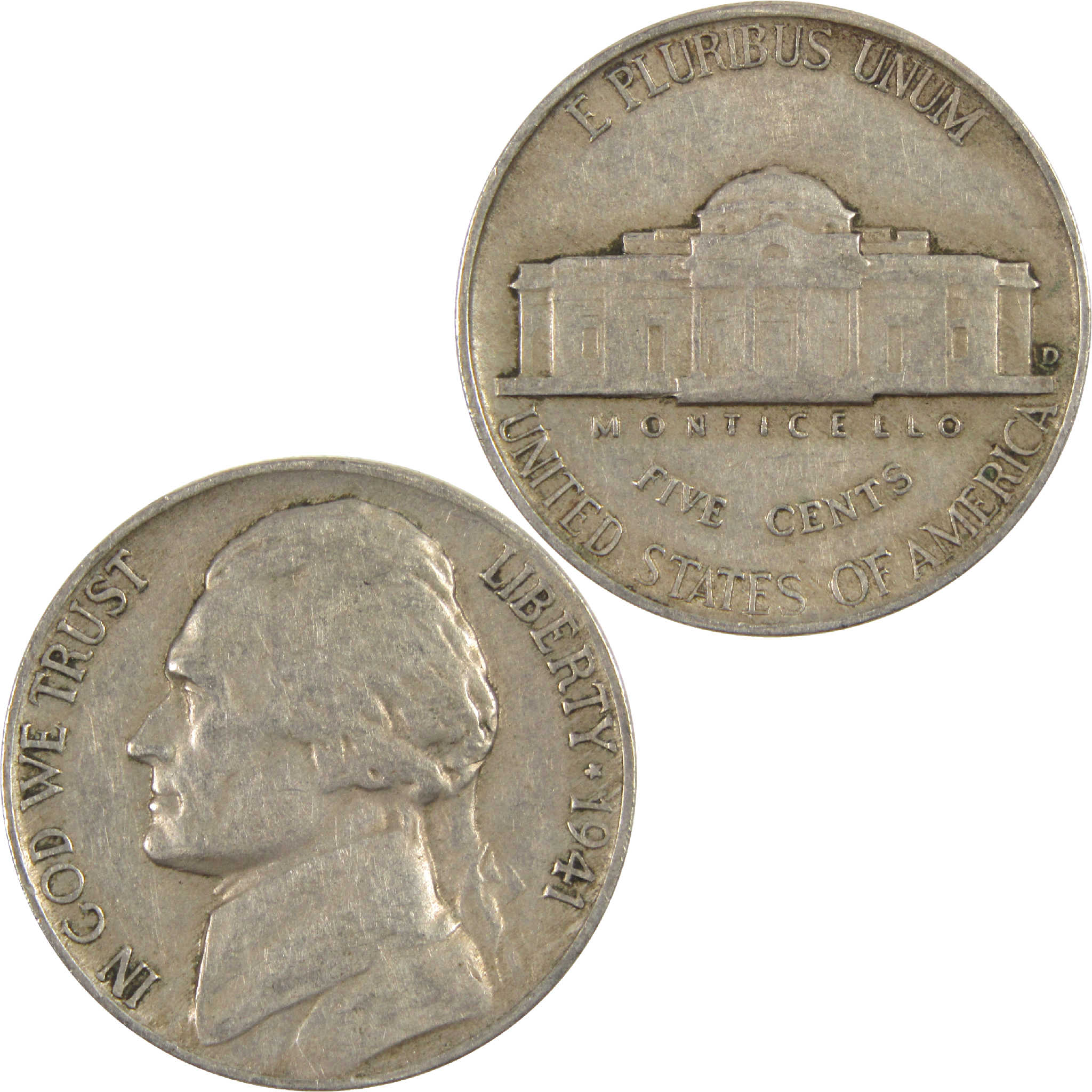 1941 D Jefferson Nickel Circulated 5c Coin Collectible