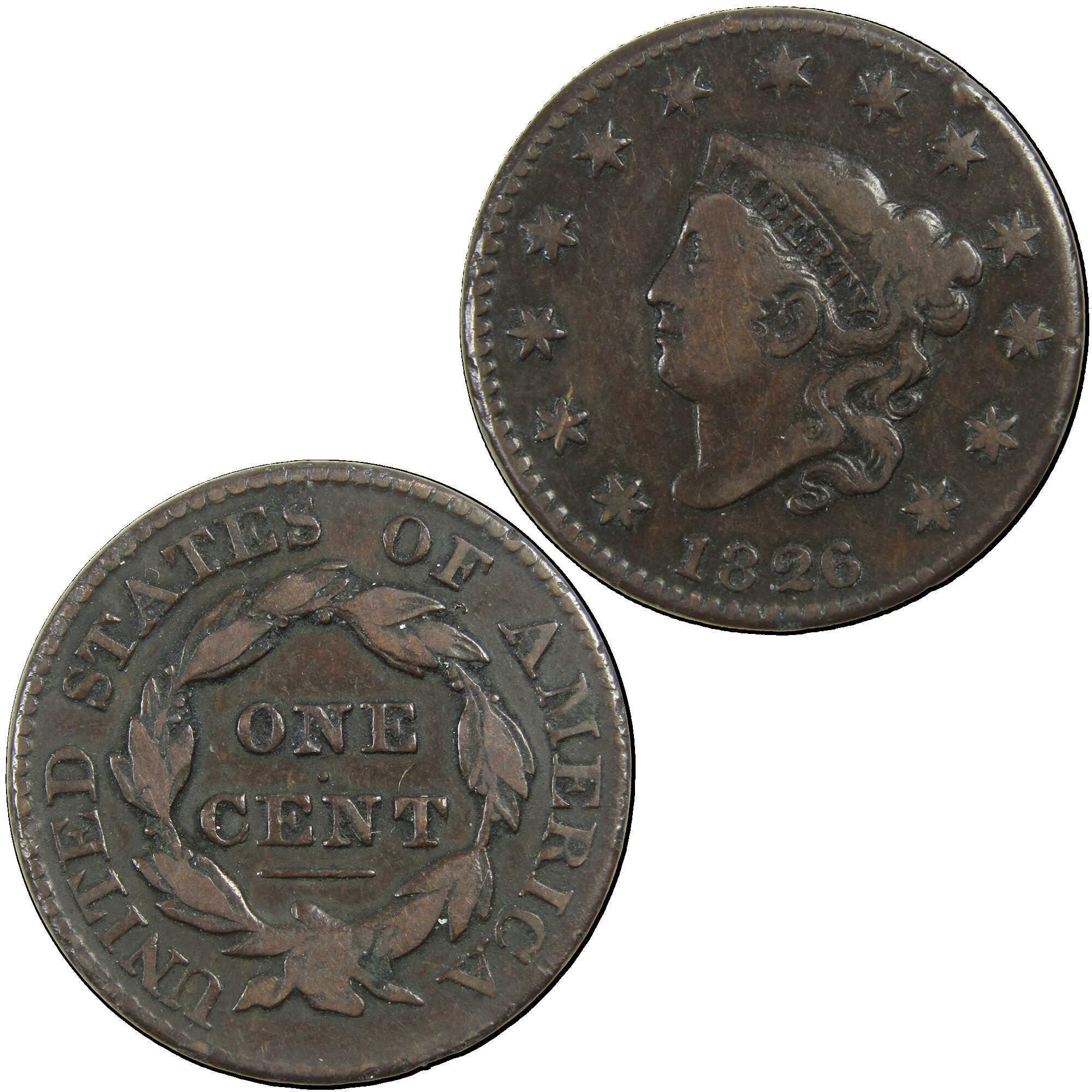 1826 Coronet Head Large Cent VF Very Fine Copper Penny SKU:I12913