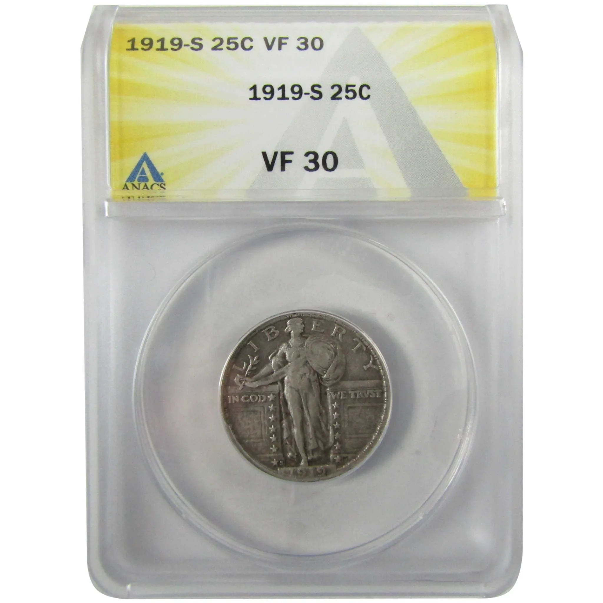 1919 S Standing Liberty Silver Quarter VF 30 ANACS 25c Coin SKU:I28015