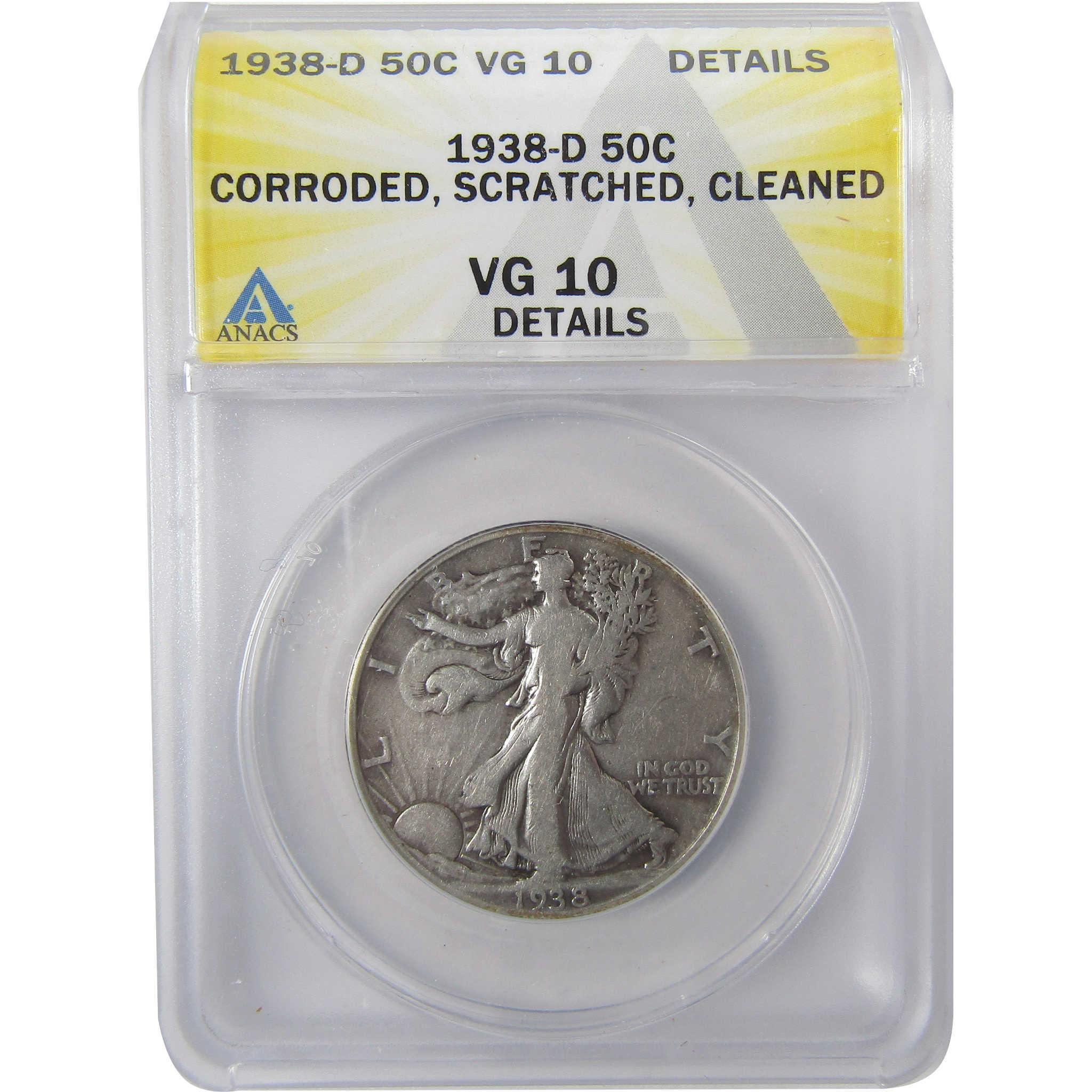 1938 D Liberty Walking Silver 50C VG 10 Details ANACS SKU:I25476