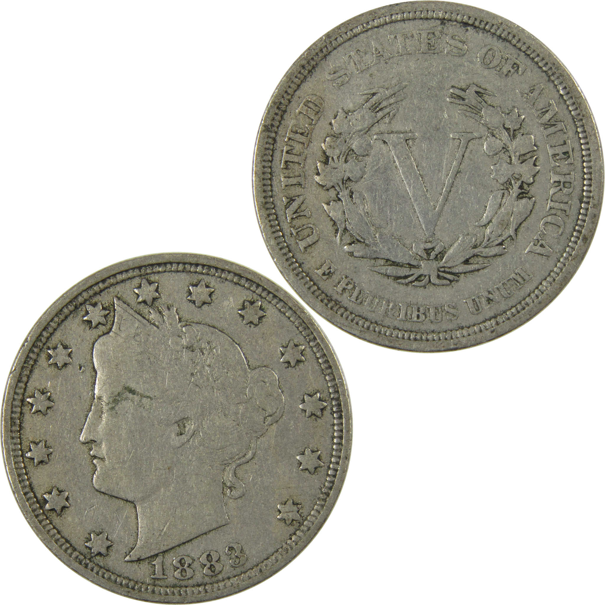 1883 With Cents Liberty Head V Nickel F Fine 5c Coin SKU:I27230