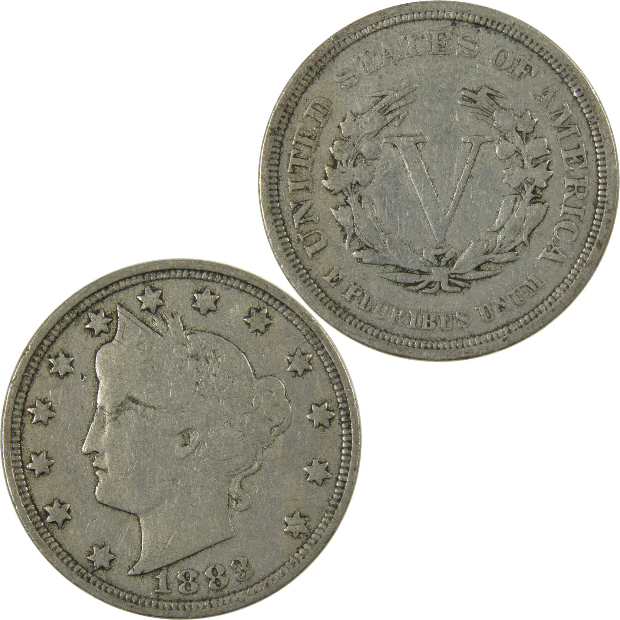 1883 No Cents Liberty Head V Nickel F Fine 5c Coin SKU:I27230