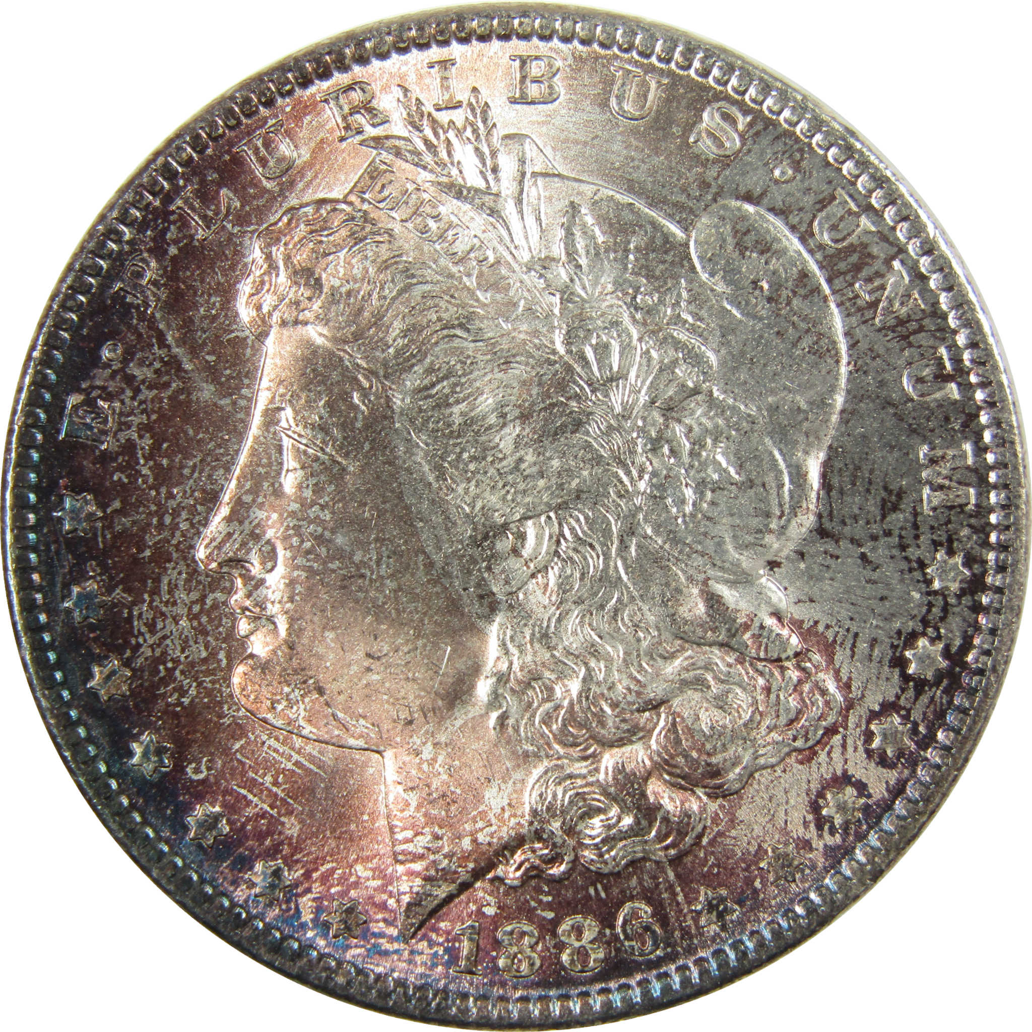 1886 Morgan Silver Dollar Uncirculated Toned Obverse SKU:I27876
