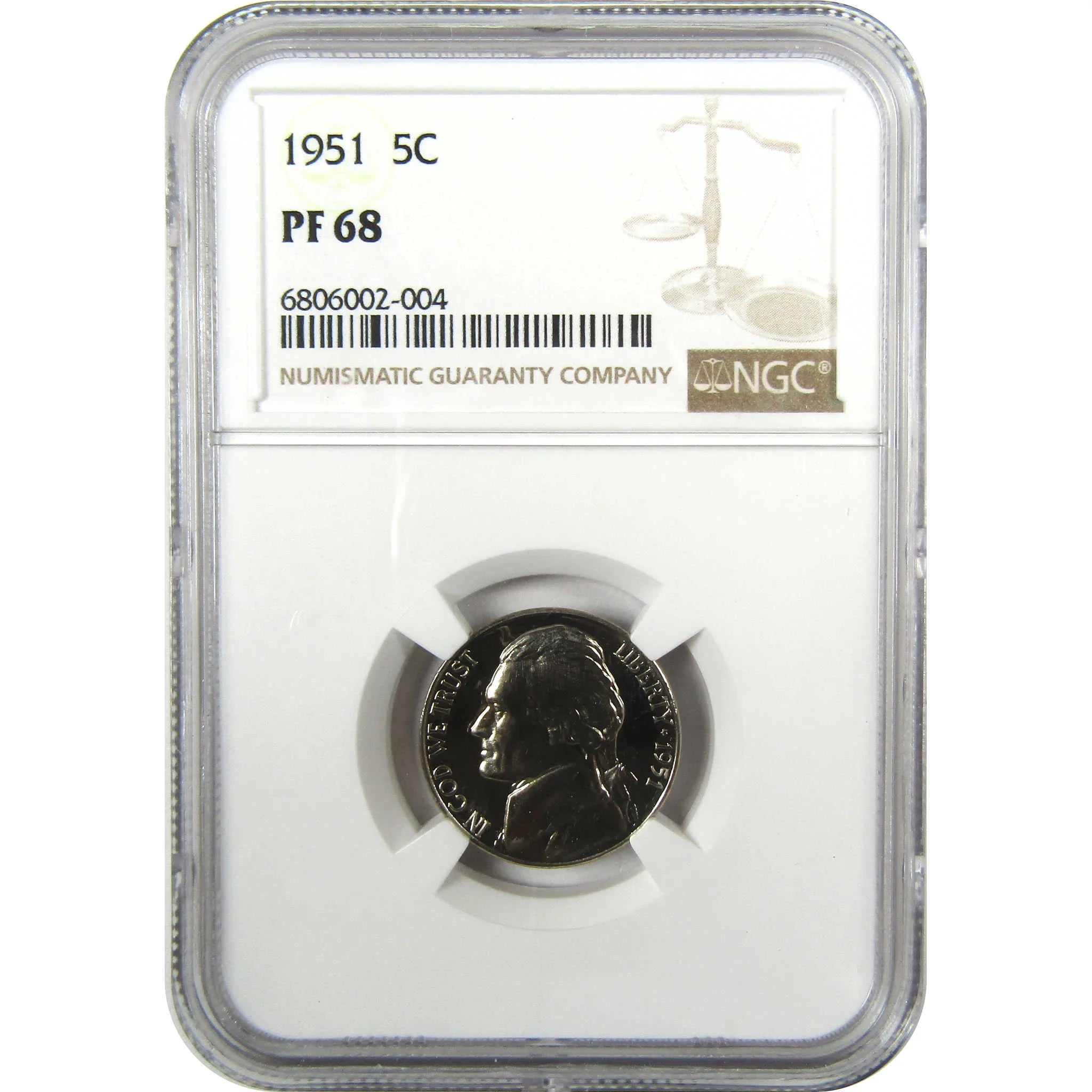 1951 Jefferson Nickel PF 68 NGC Proof 5c Coin Collectible SKU:I27338