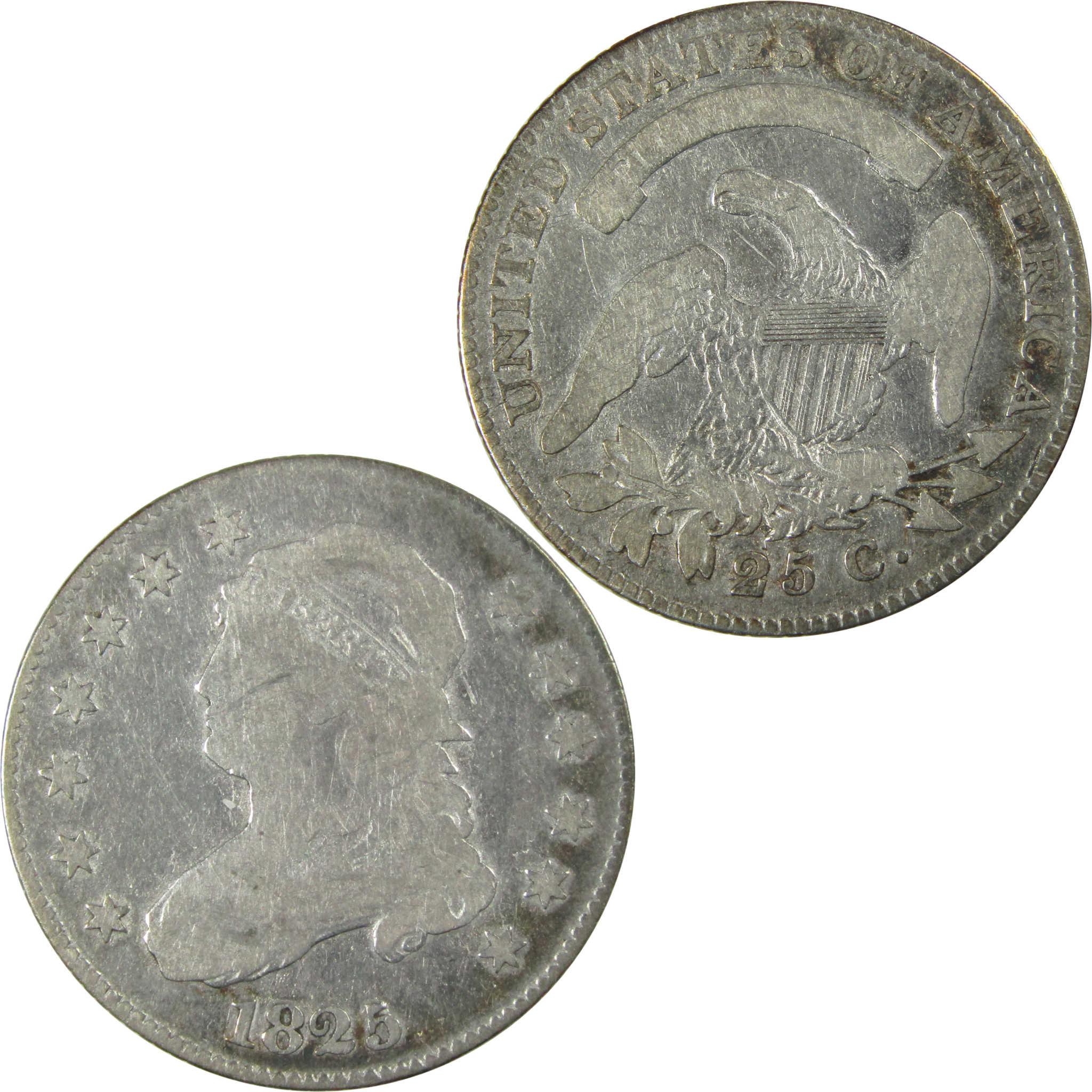 1825/4 Close Date Capped Bust Silver Quarter VG Very Good SKU:CP738
