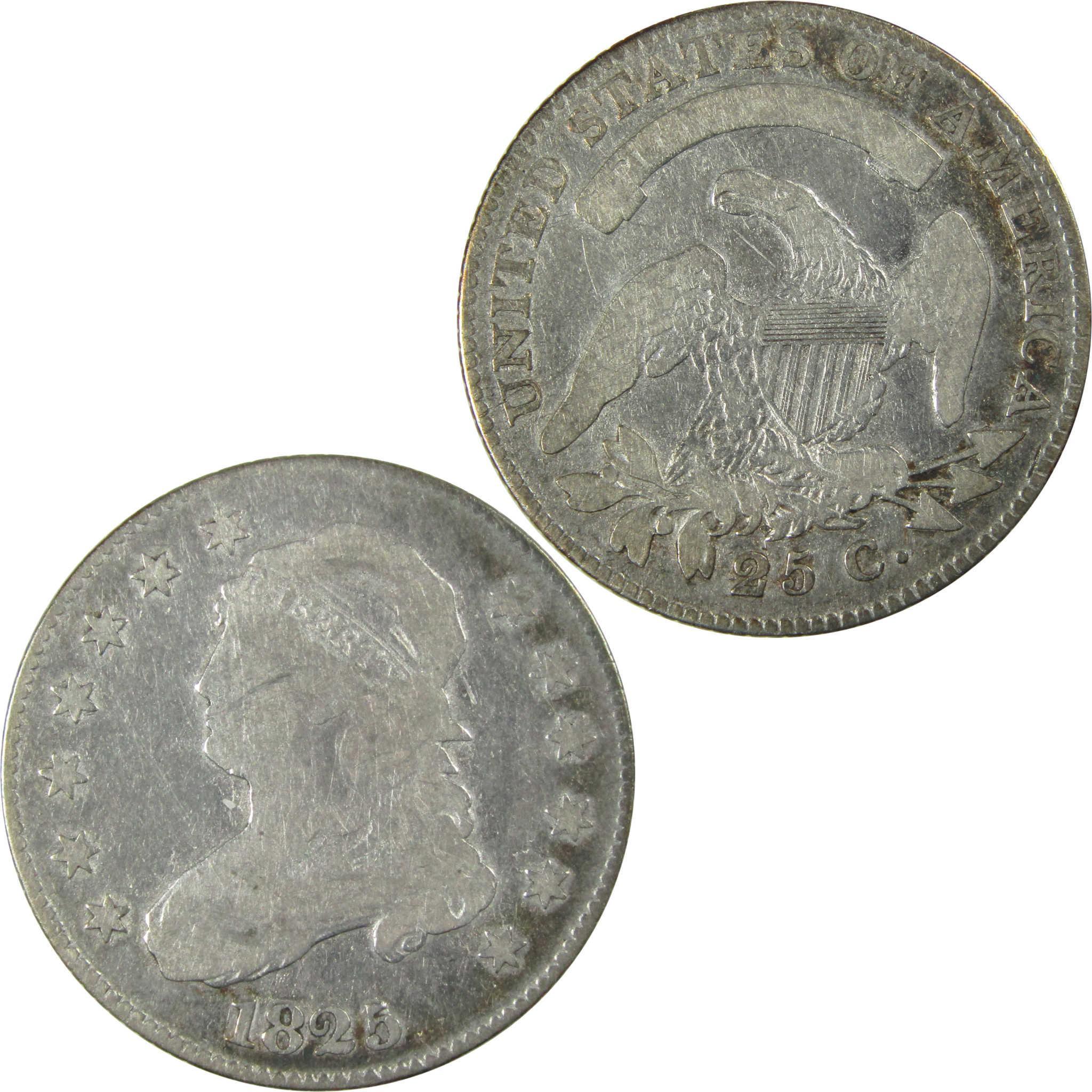 1825/4 Close Date Capped Bust Silver Quarter VG Very Good SKU:CP738