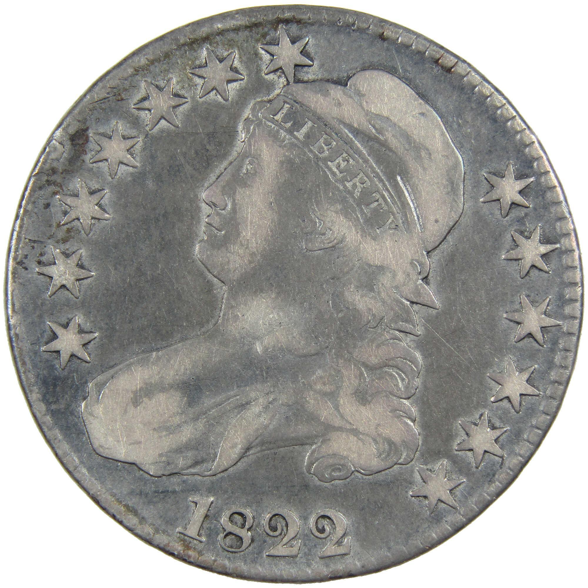 1822 Capped Bust Half Dollar F Fine Details Silver 50c Coin SKU:I12920