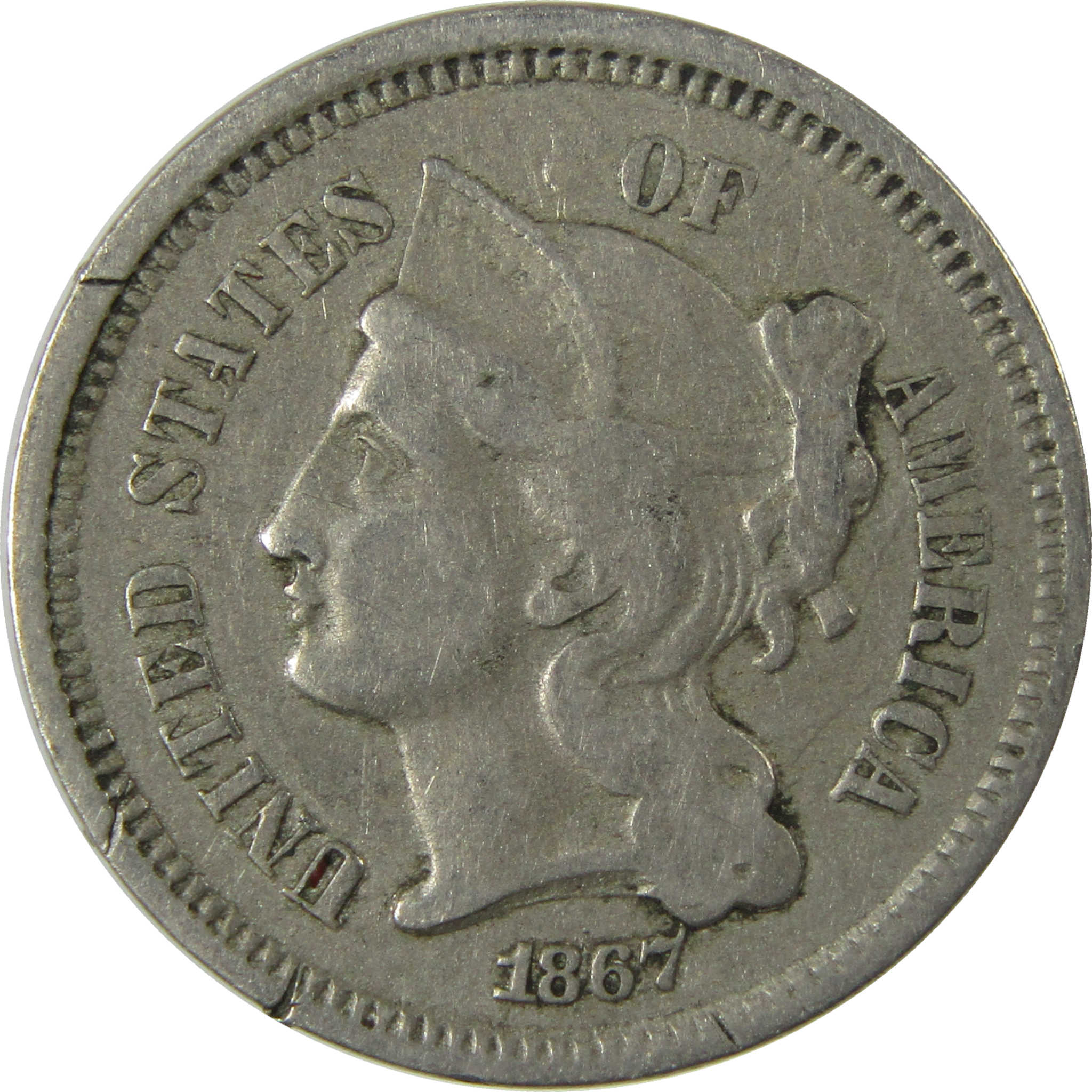 1867 Nickel Three Cent Piece VG Very Good 3c Coin SKU:I28242
