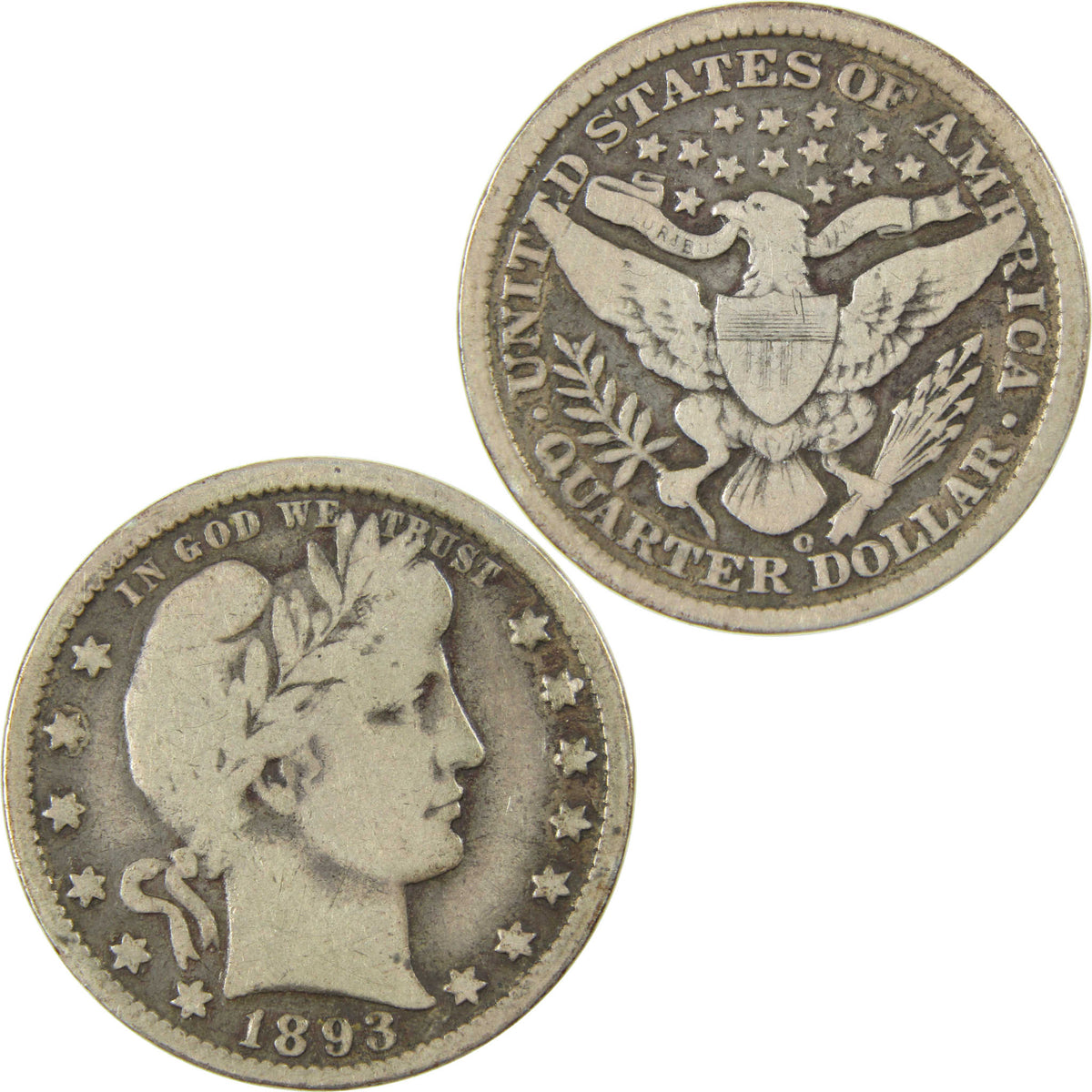 1893 O Barber Silver Quarter VG Very Good 25c Coin Collectible