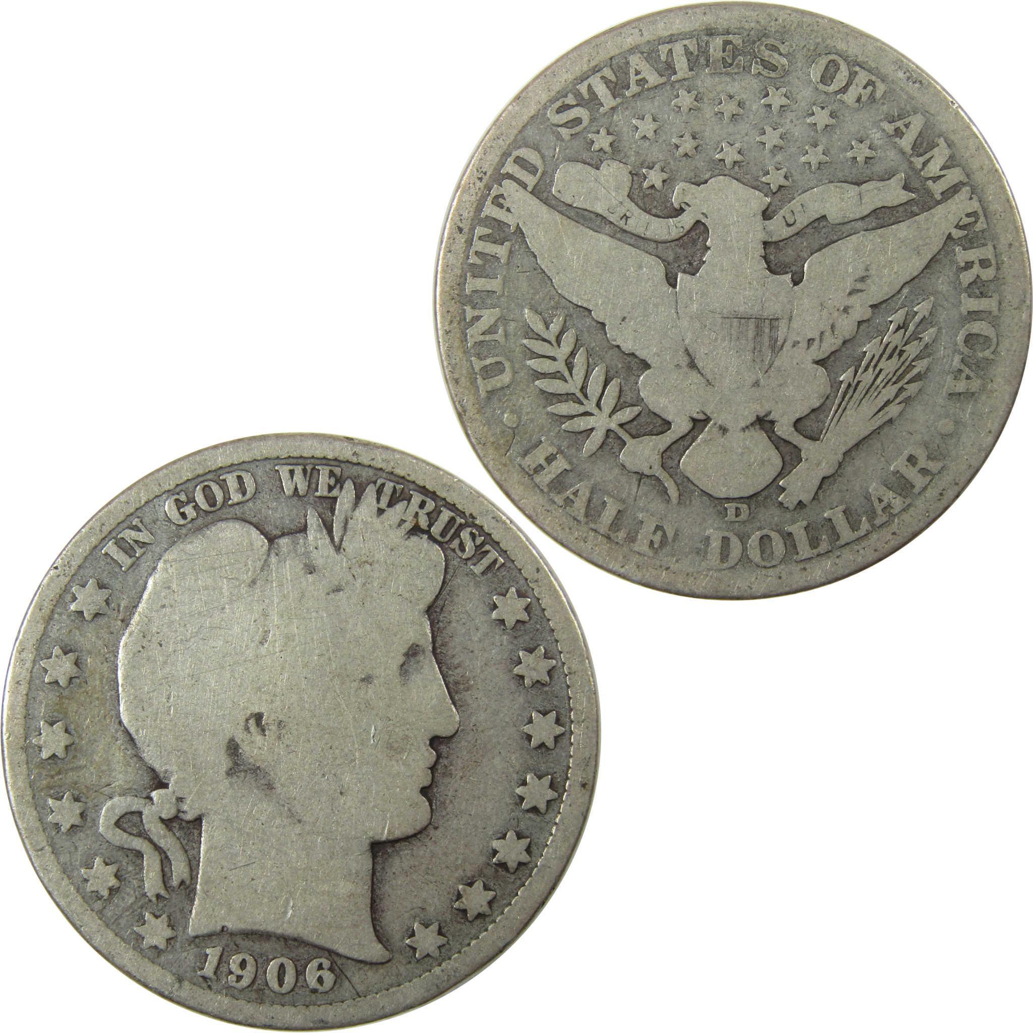 1906 D Barber Silver Half Dollar G Good Details 50c Coin SKU:I25818
