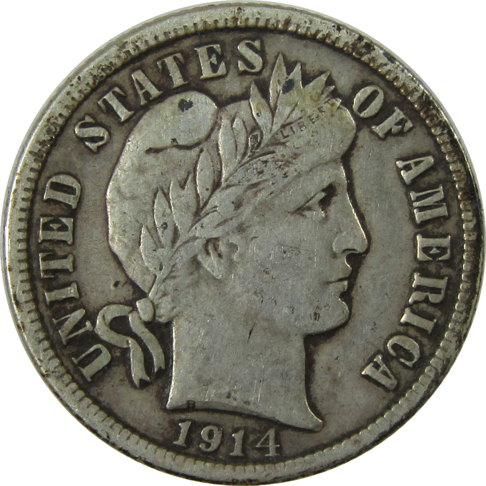 1914 S Barber Silver Dime F Fine 10c Coin SKU:I26066