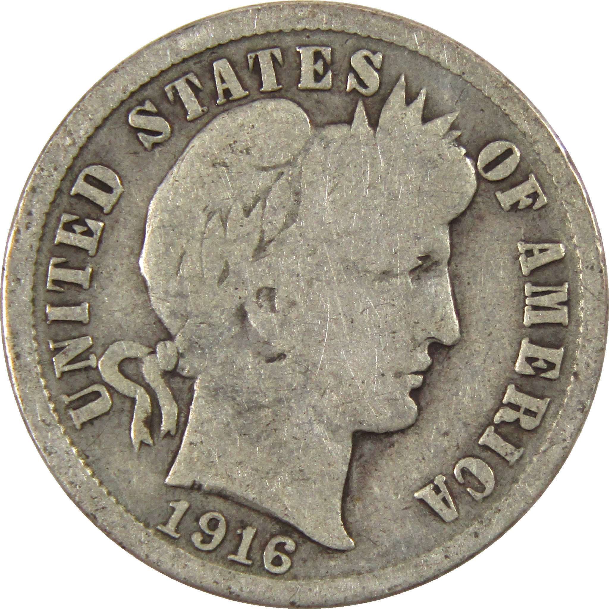 1916 Barber Dime G Good Silver 10c Coin