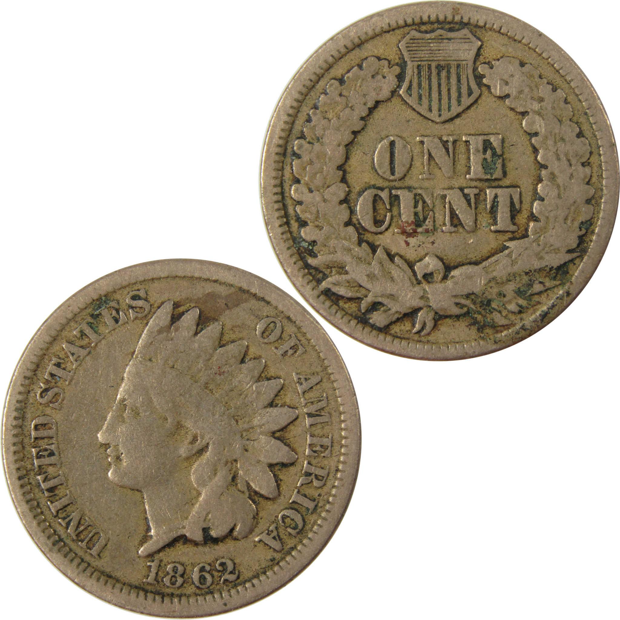 1862 Indian Head Cent G Good Details Penny 1c Coin SKU:CP1250