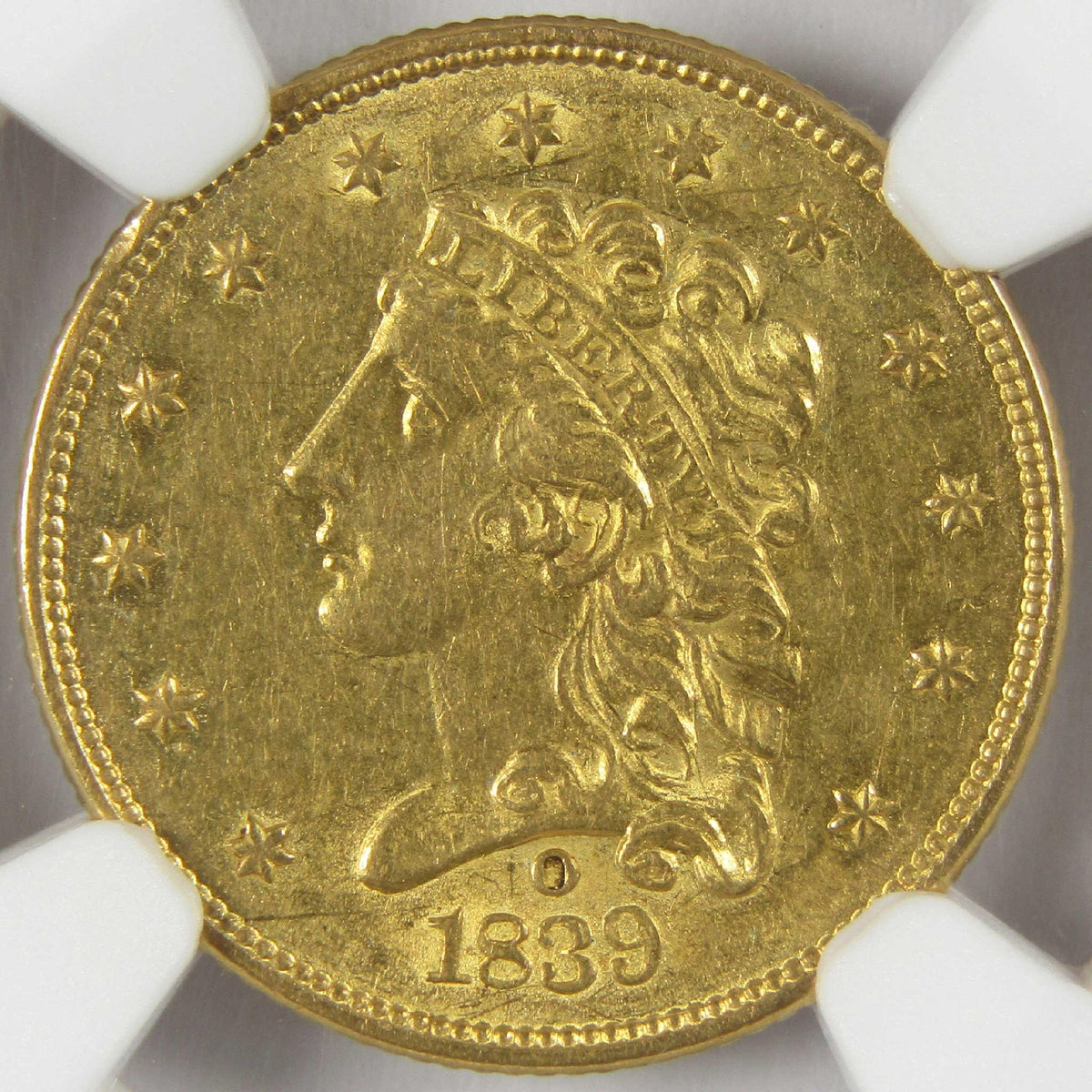 1839 O $2.50 Classic Head Gold Quarter Eagle AU 58 NGC Coin