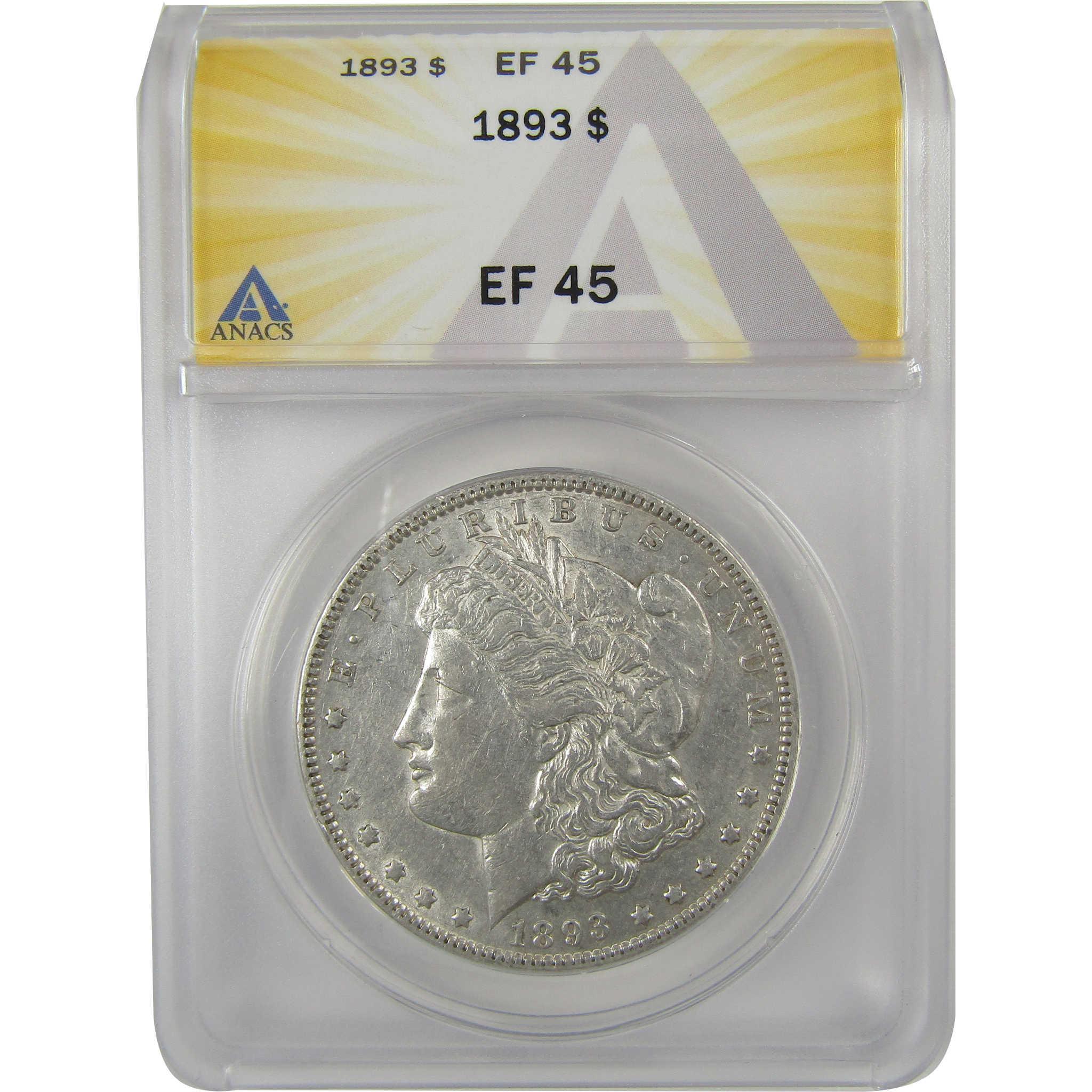 1893 Morgan Dollar EF 45 ANACS Silver $1 Coin SKU:I20771 - Morgan coin - Morgan silver dollar - Morgan silver dollar for sale - Profile Coins & Collectibles