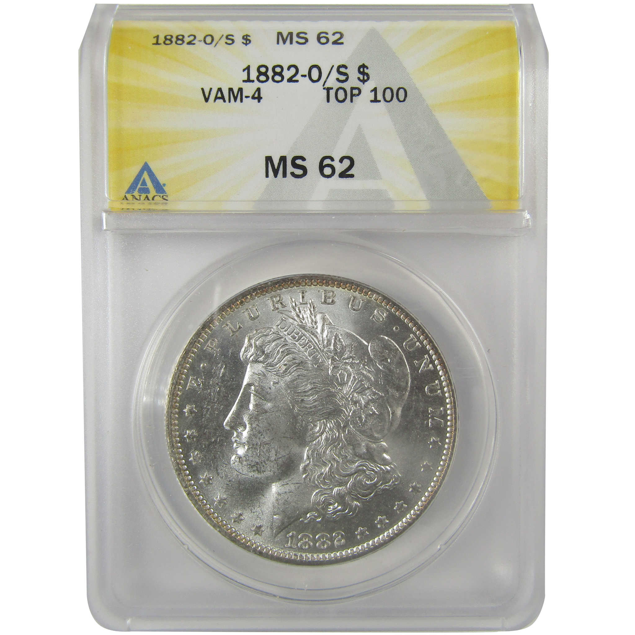 1882 O/S VAM-4 Recessed Top 100 Morgan Dollar MS 62 ANACS SKU:I21953 - Morgan coin - Morgan silver dollar - Morgan silver dollar for sale - Profile Coins & Collectibles
