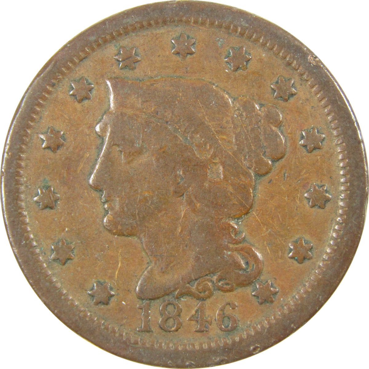 1846 Large Date Braided Hair Copper Large Cent VG Very Good SKU:CP1807