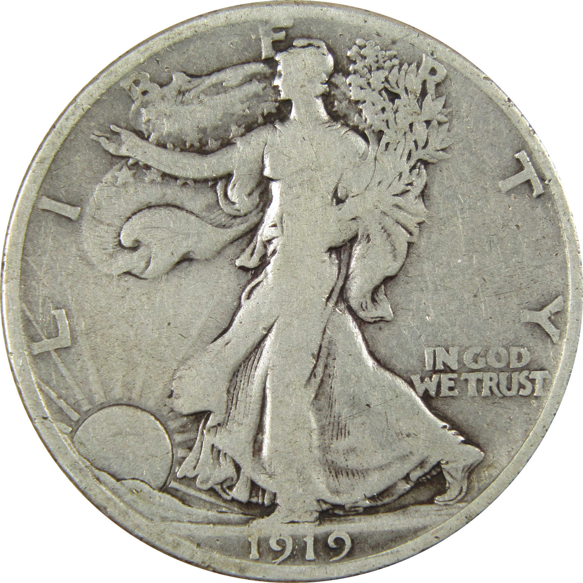 1919 S Liberty Walking Silver Half Dollar VG Very Good Coin SKU:I28625