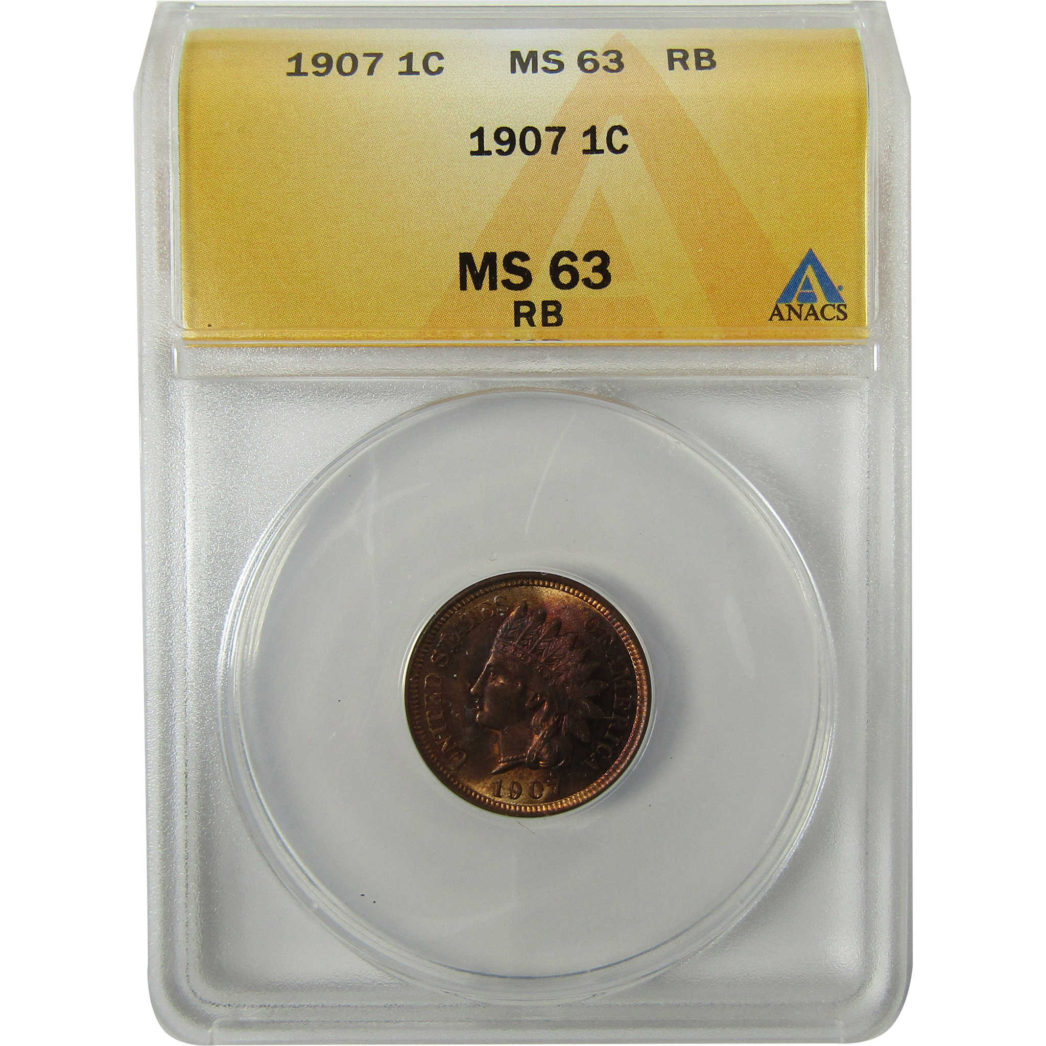 1907 Indian Head Cent MS 63 RB ANACS Uncirculated Penny SKU:I28394