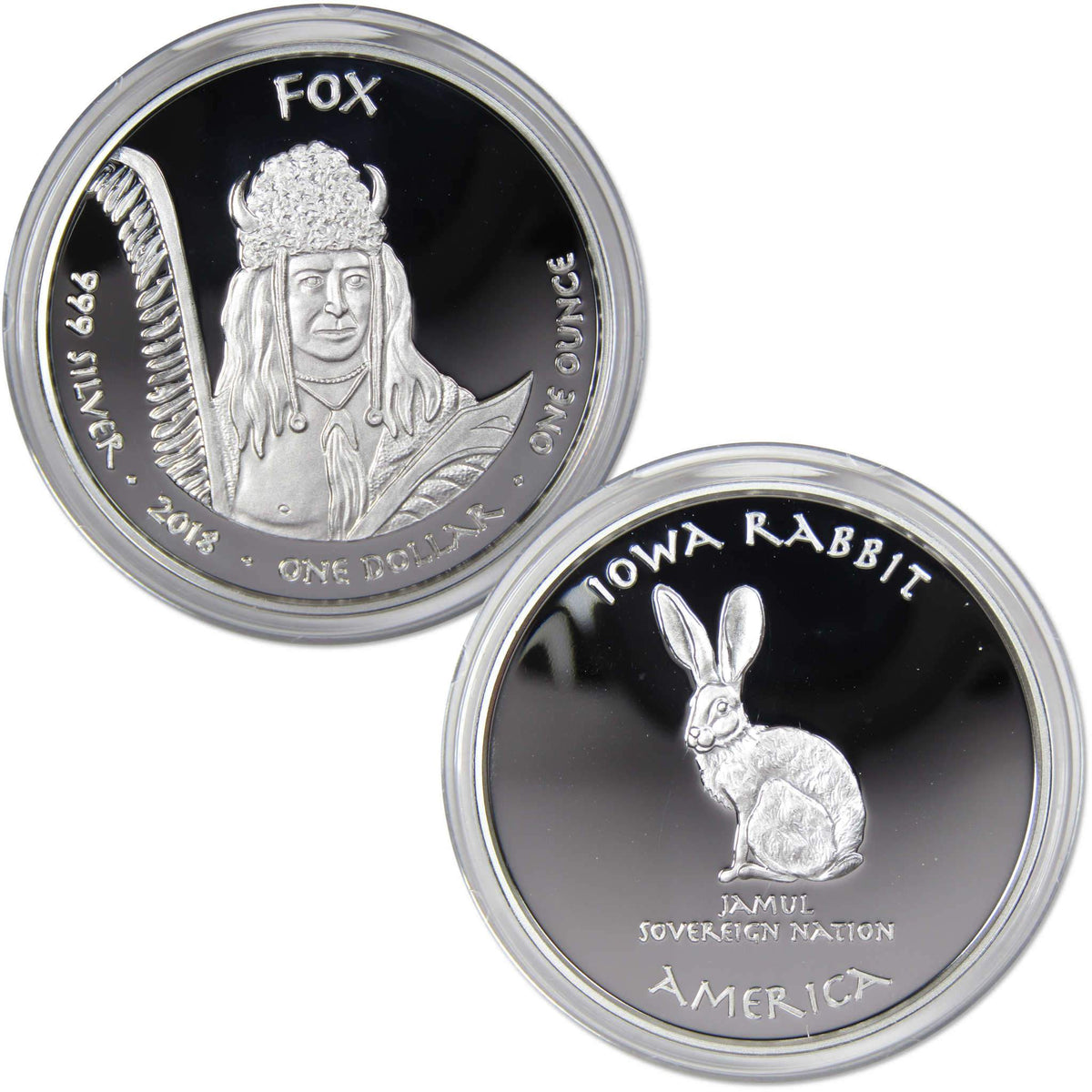 2018 Native American Jamul Fox Iowa Rabbit 1 oz Silver Proof $1 Coin