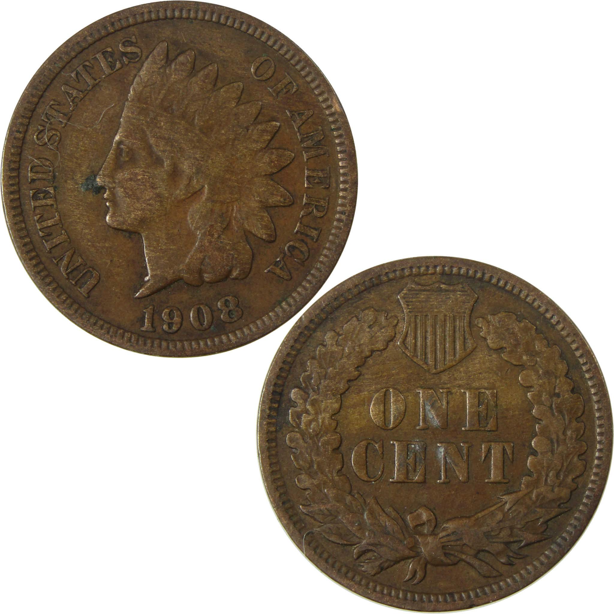 1908 Indian Head Cent VG Very Good Penny 1c Coin SKU:I26979