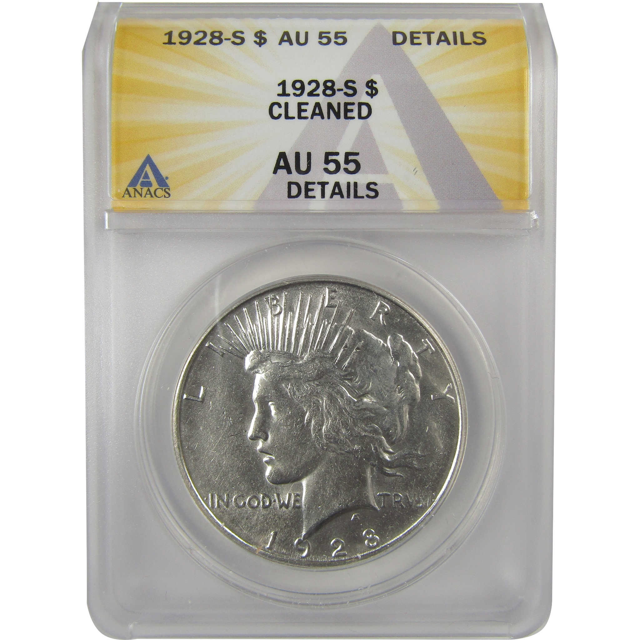 1928 S Peace Dollar AU 55 Details ANACS Silver $1 Coin SKU:I20362