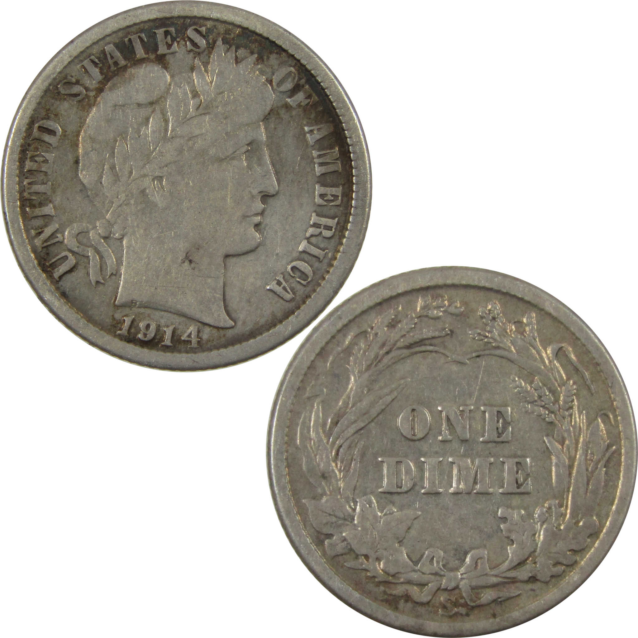 1914 S Barber Silver Dime F Fine 10c Coin Collectible SKU:CP1346