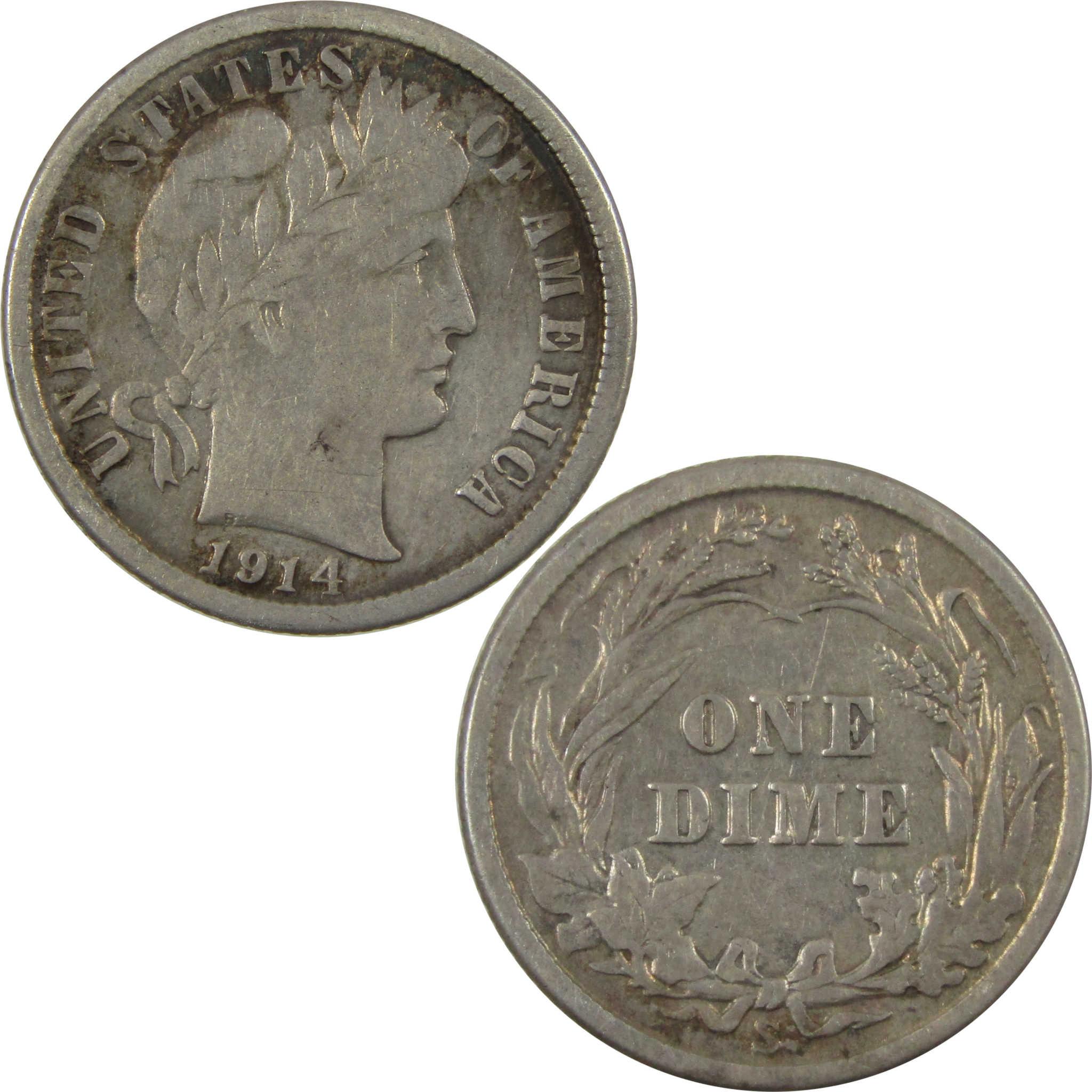1914 S Barber Silver Dime F Fine 10c Coin Collectible SKU:CP1346