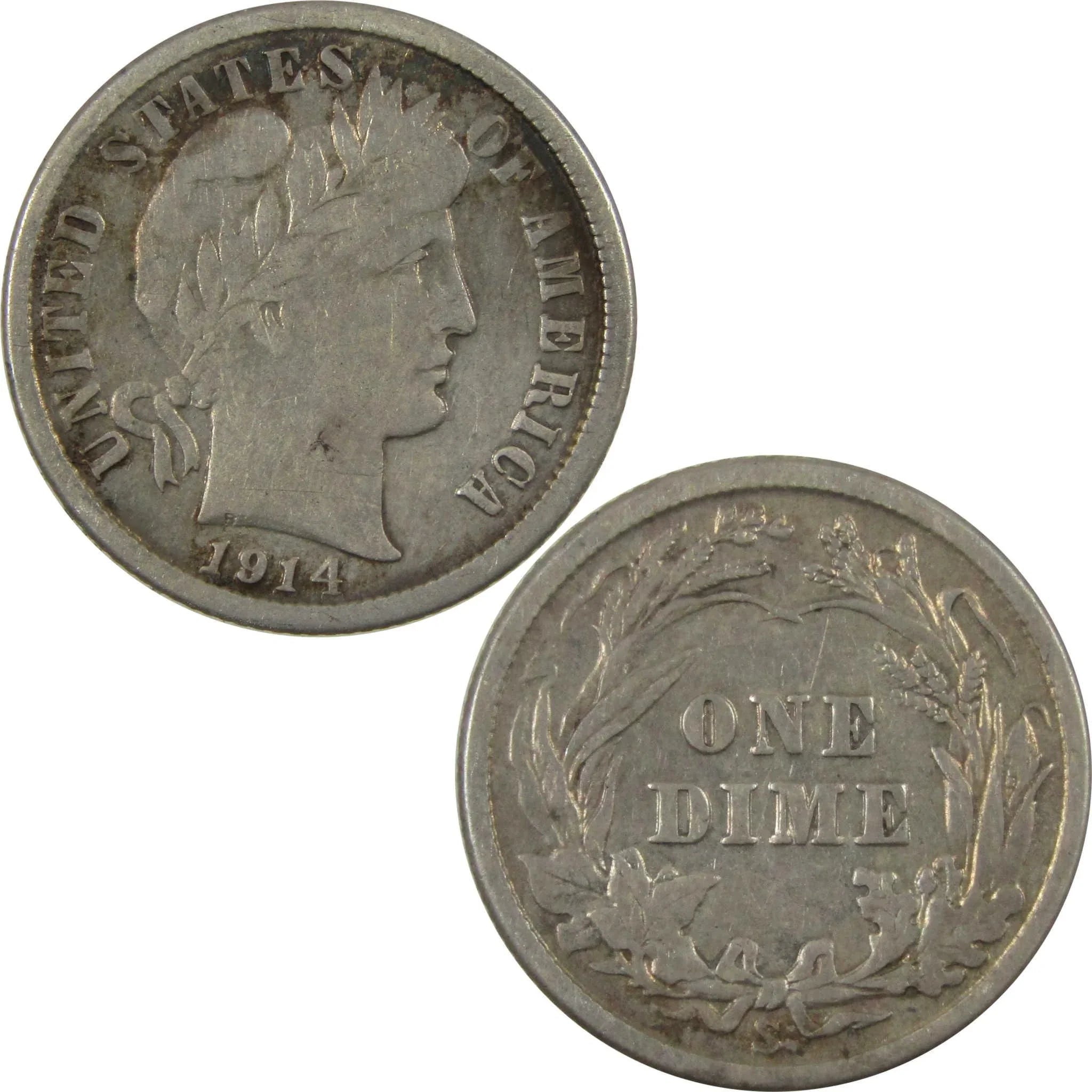 1914 S Barber Silver Dime F Fine 10c Coin Collectible SKU:CP1346
