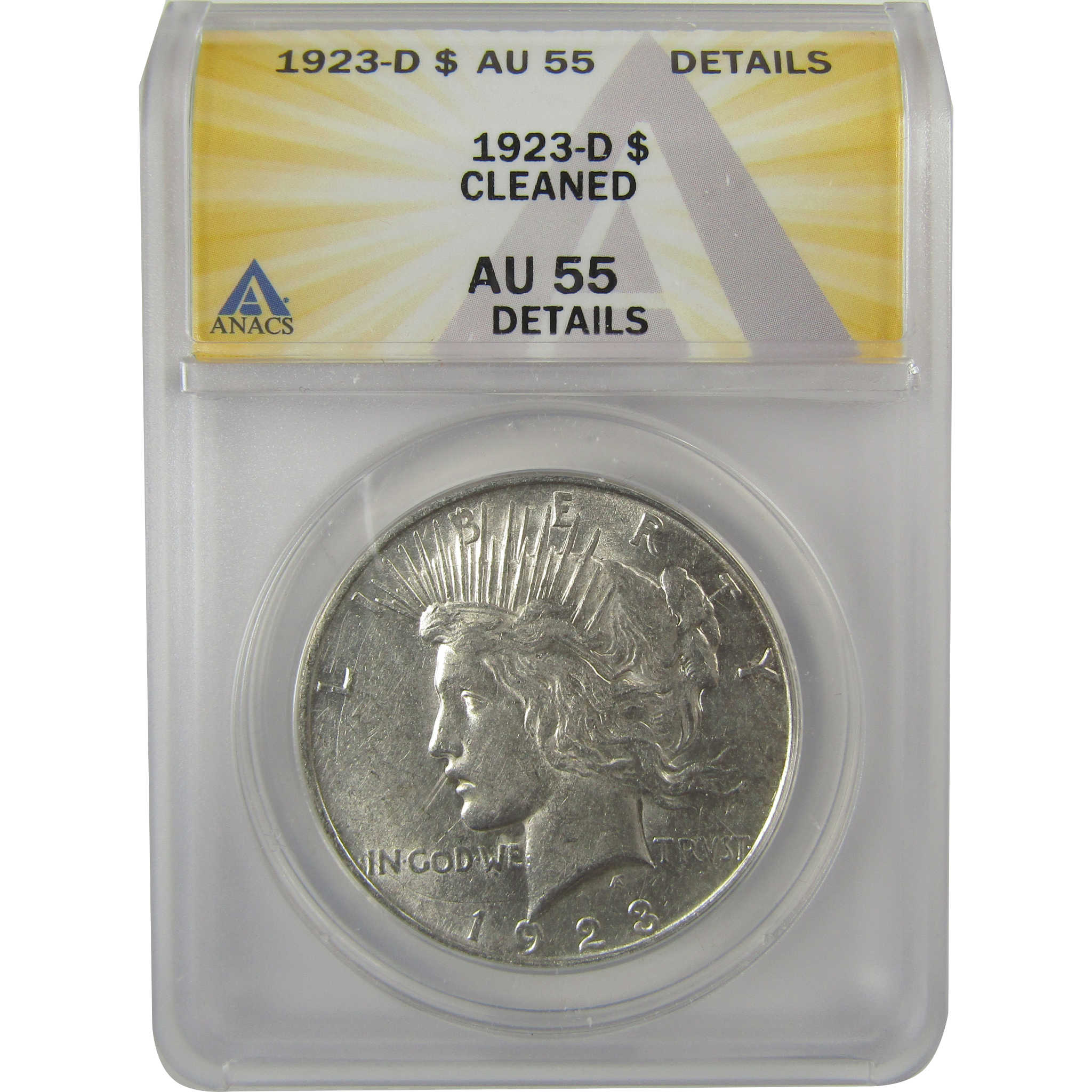 1923 D Peace Dollar AU 55 Details ANACS Silver $1 Coin SKU:I20352