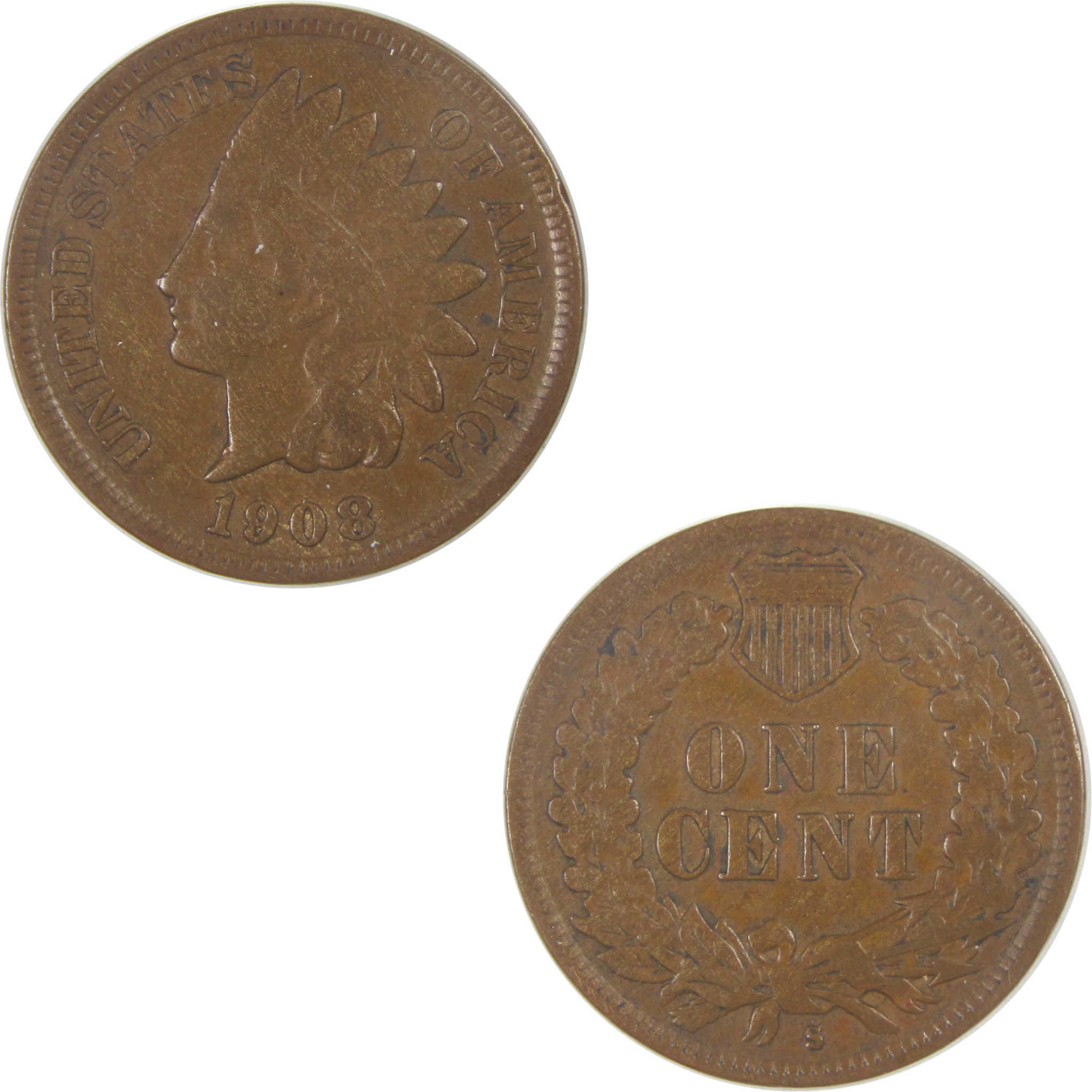 1908 S Indian Head Cent VF Very Fine Details Penny 1c Coin SKU:I16852