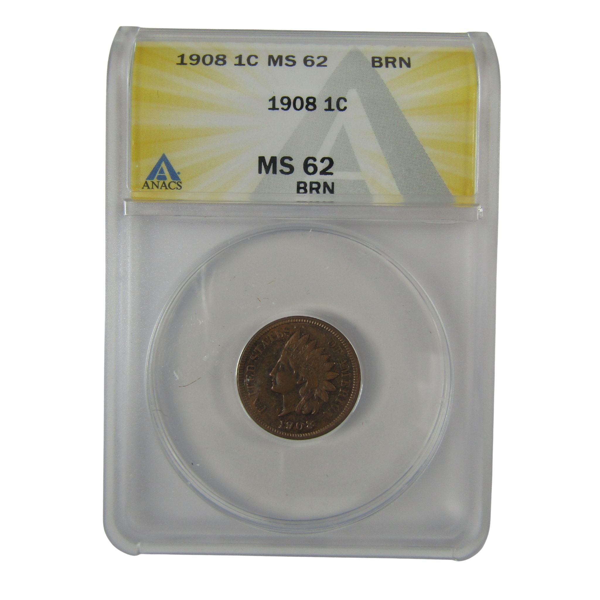 1908 Indian Head Cent MS 62 BN ANACS Penny Uncirculated SKU:I23019