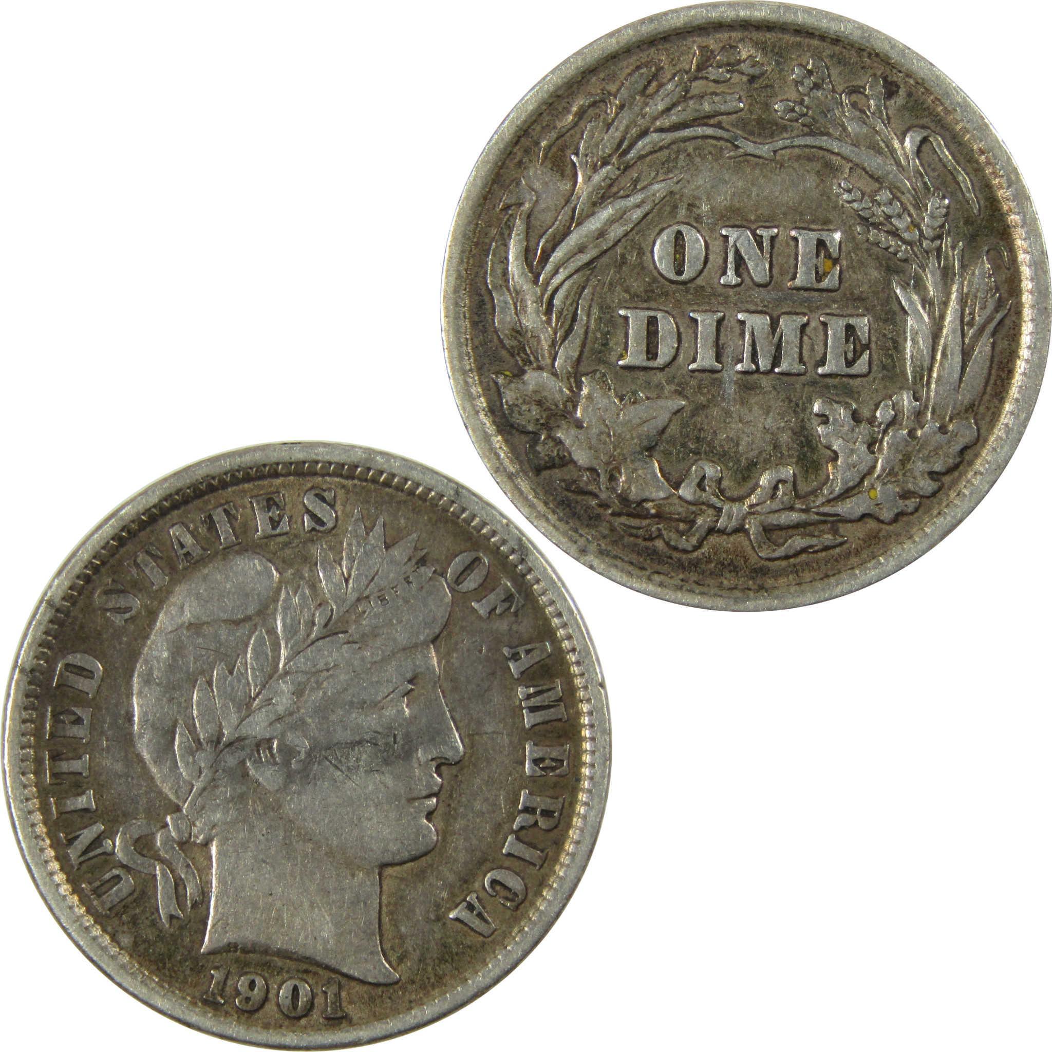 1901 Barber Silver Dime XF EF Extremely Fine 10c Coin SKU:CP682