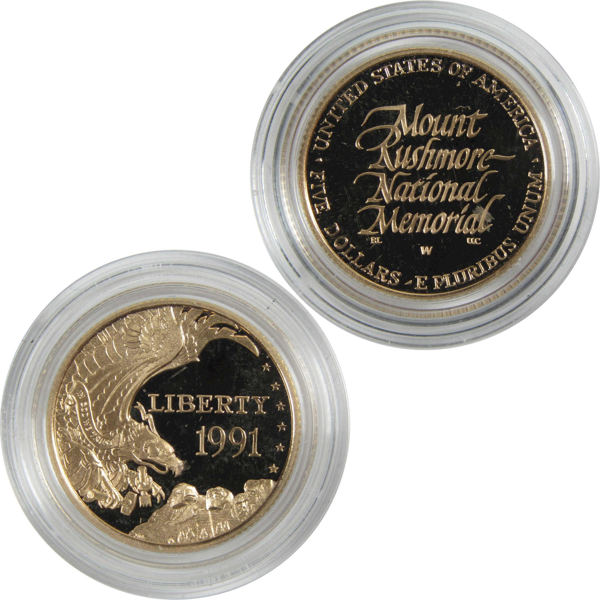 1991 W Mount Rushmore Commemorative Gold Proof $5 Coin